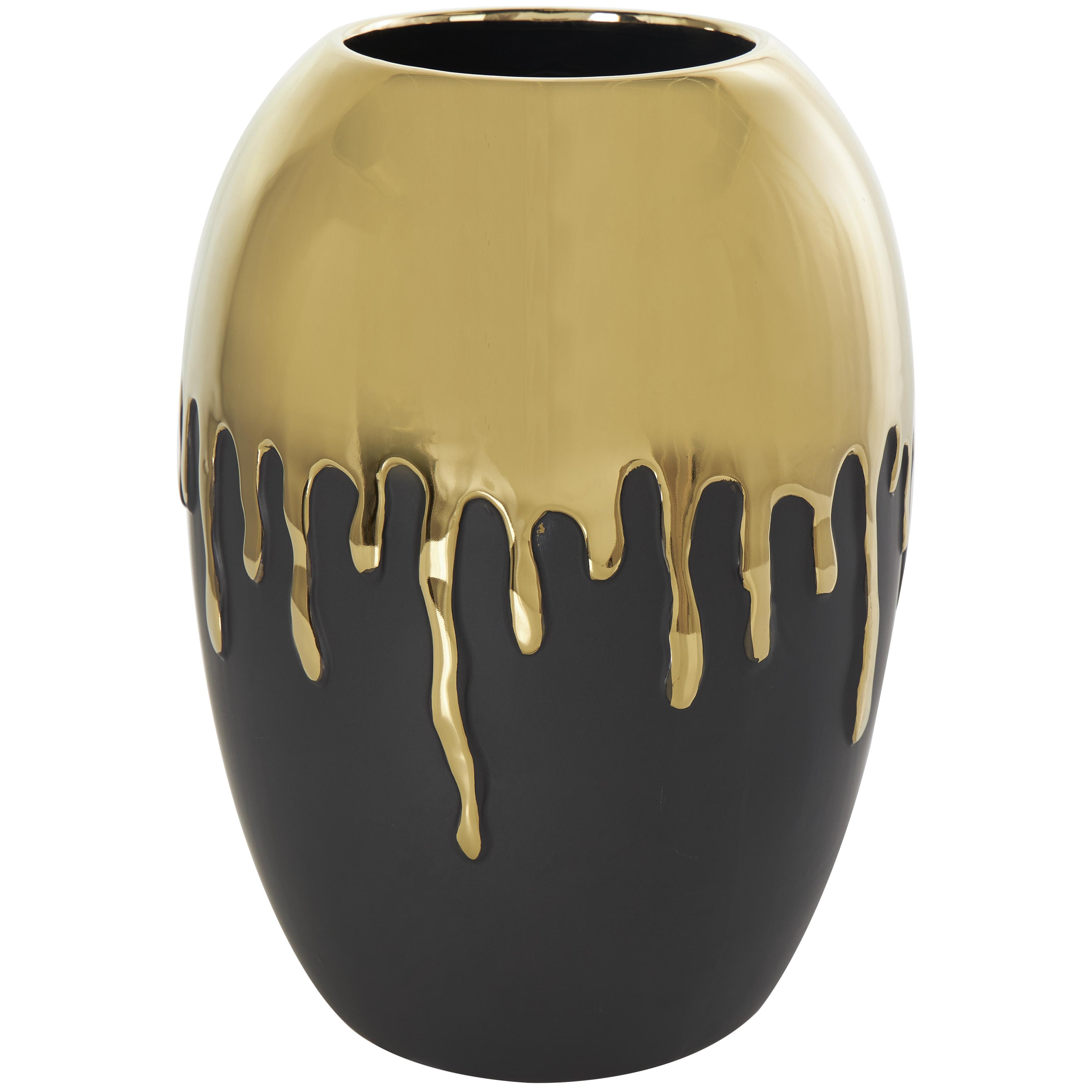CosmoLiving by Cosmopolitan Abstract Ceramic Decorative Vase with Abstract Gold Melting Drips