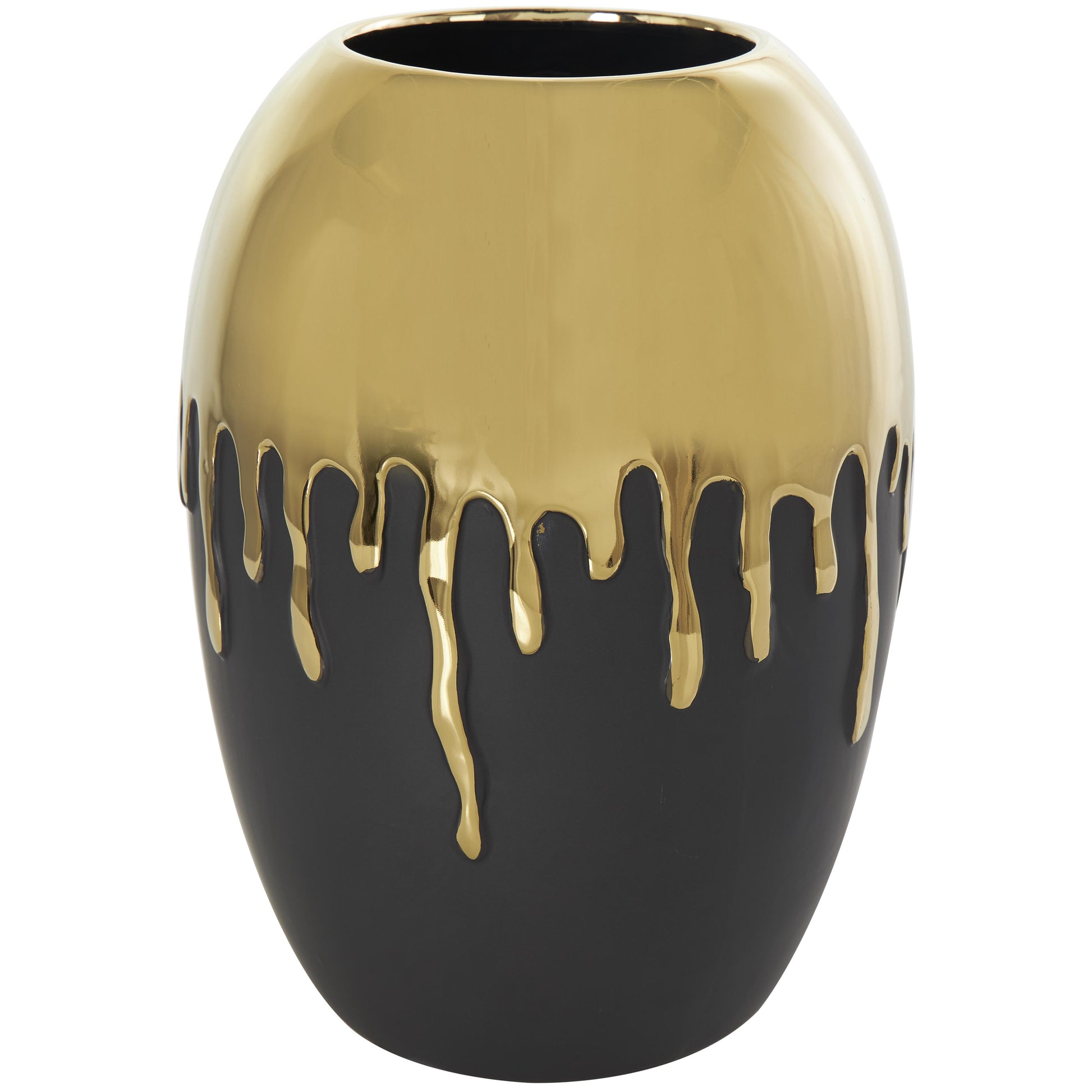 CosmoLiving by Cosmopolitan Abstract Ceramic Decorative Vase with Abstract Gold Melting Drips