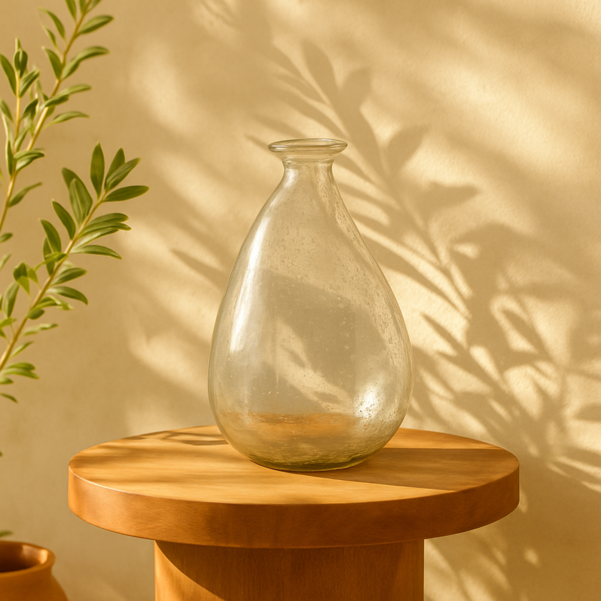 Clear Glass Speckled Decorative Vase with Brown Accents
