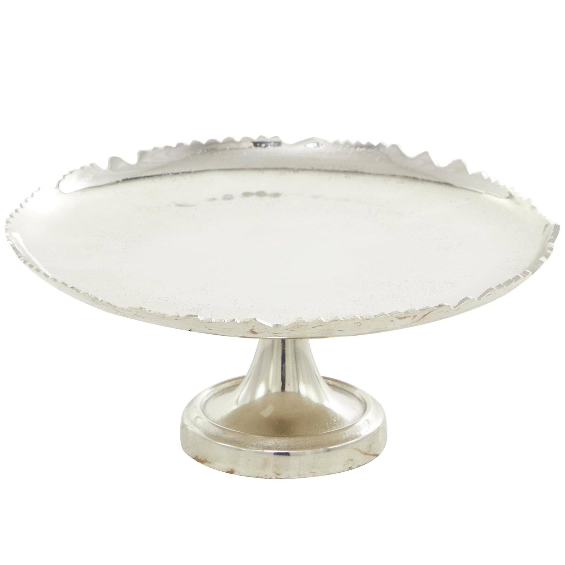 CosmoLiving by Cosmopolitan Silver Aluminum Metal Scalloped Pedestal Decorative Cake Stand with Abstract Cutout Edge