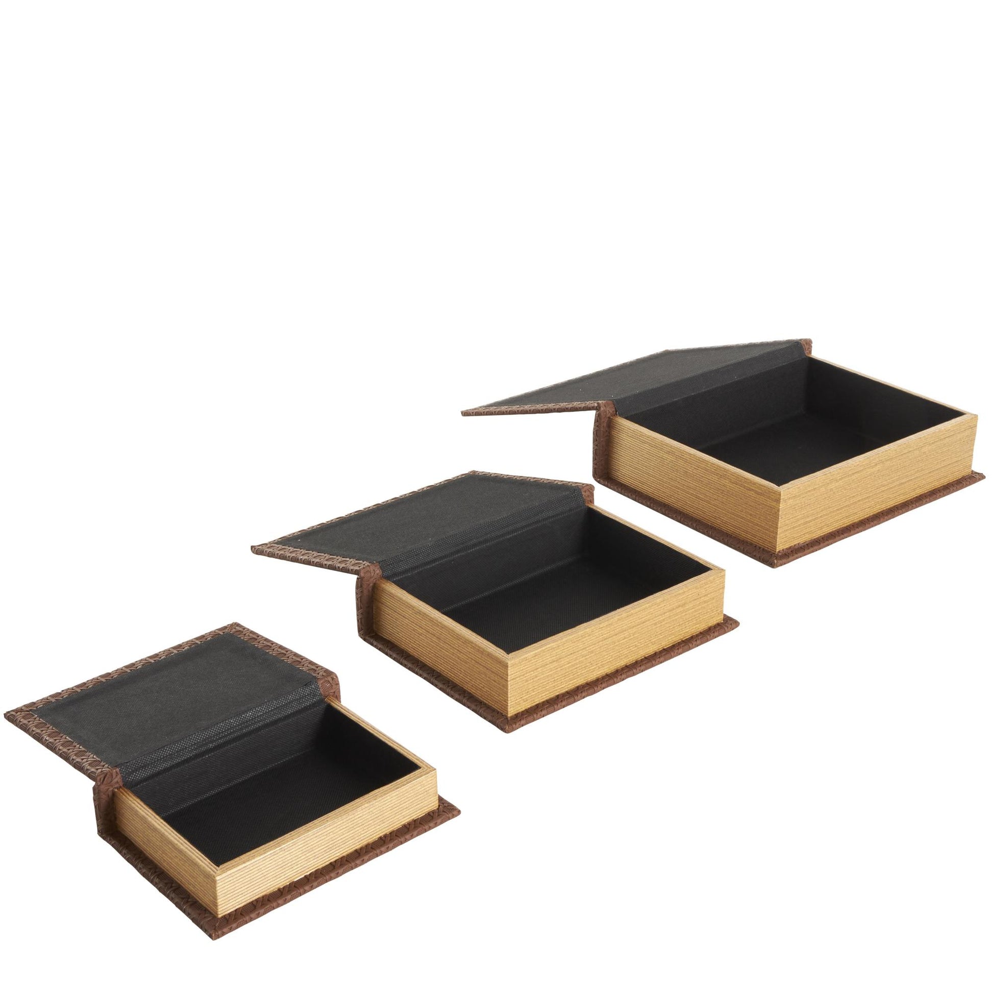 Set of 3 Faux Leather Woven Grid Faux Book Storage Decorative Box