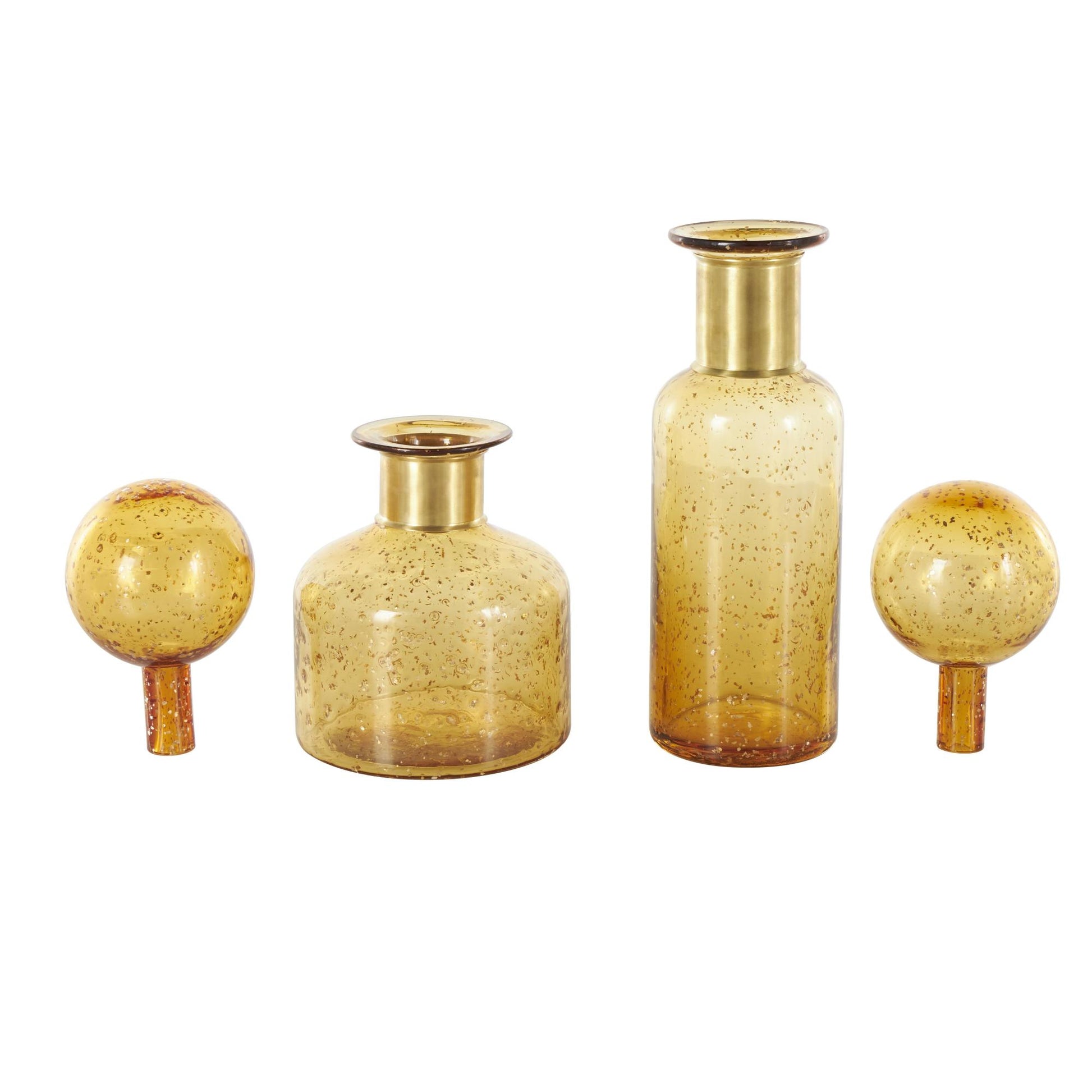 Set of 2 Yellow Glass Speckled Ombre Living Room Decorative Jars with Round Orb Tops