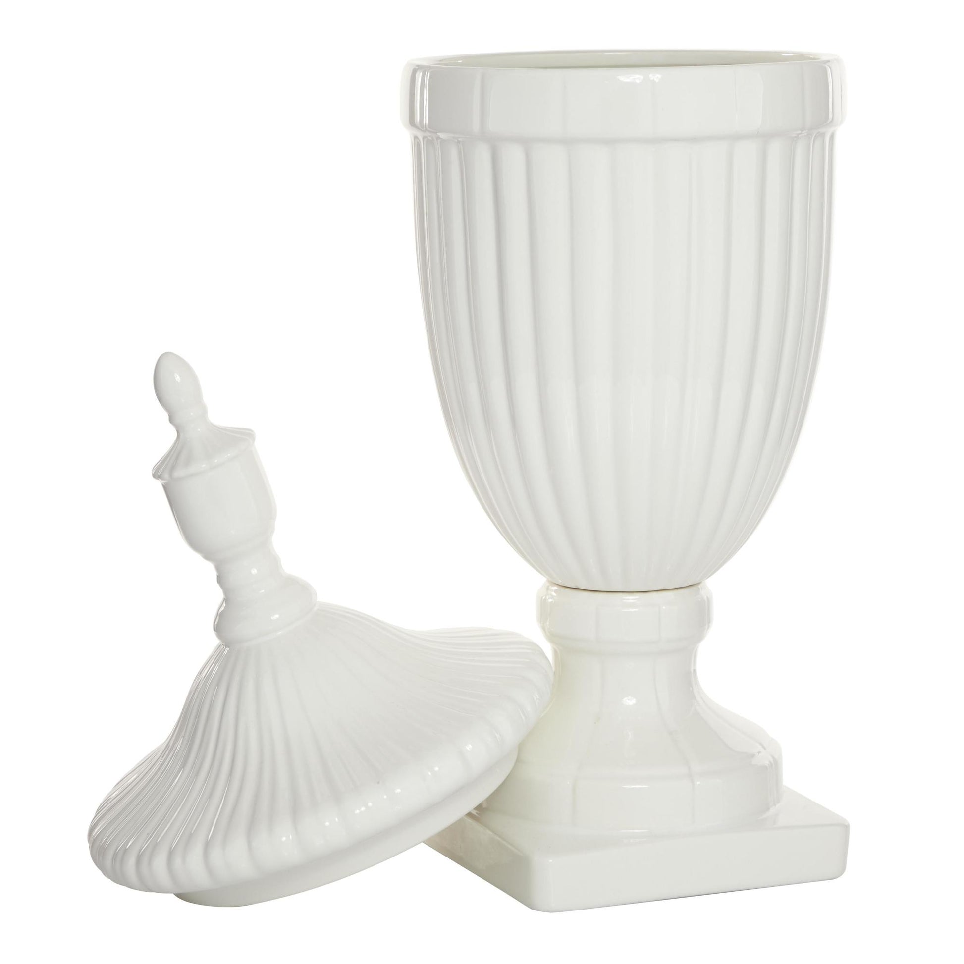 Ceramic Tall Fluted Urn Living Room Decorative Jars with Grooves and Lid