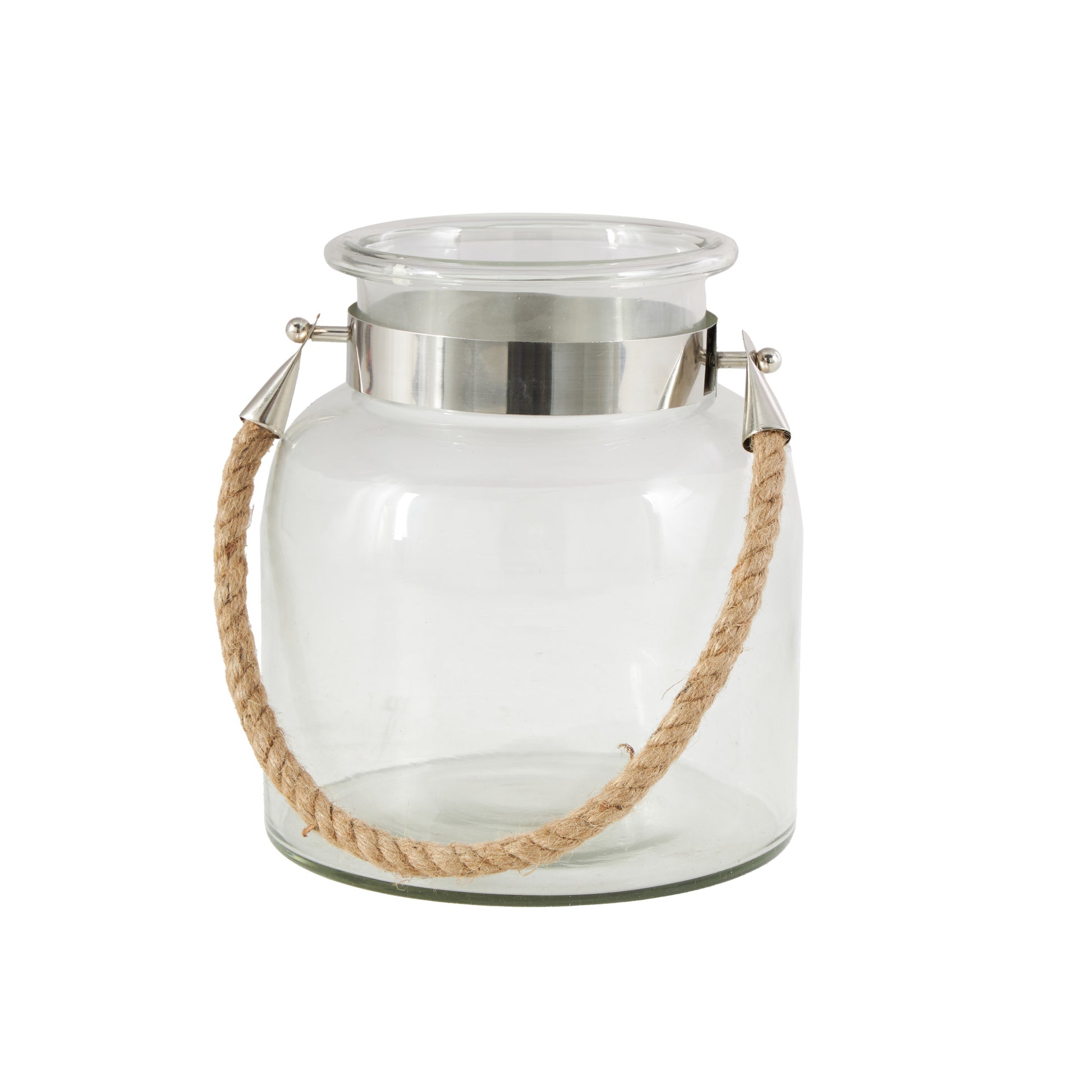Clear Glass Handmade Decorative Indoor Outdoor Candle Lantern with Rope Handle