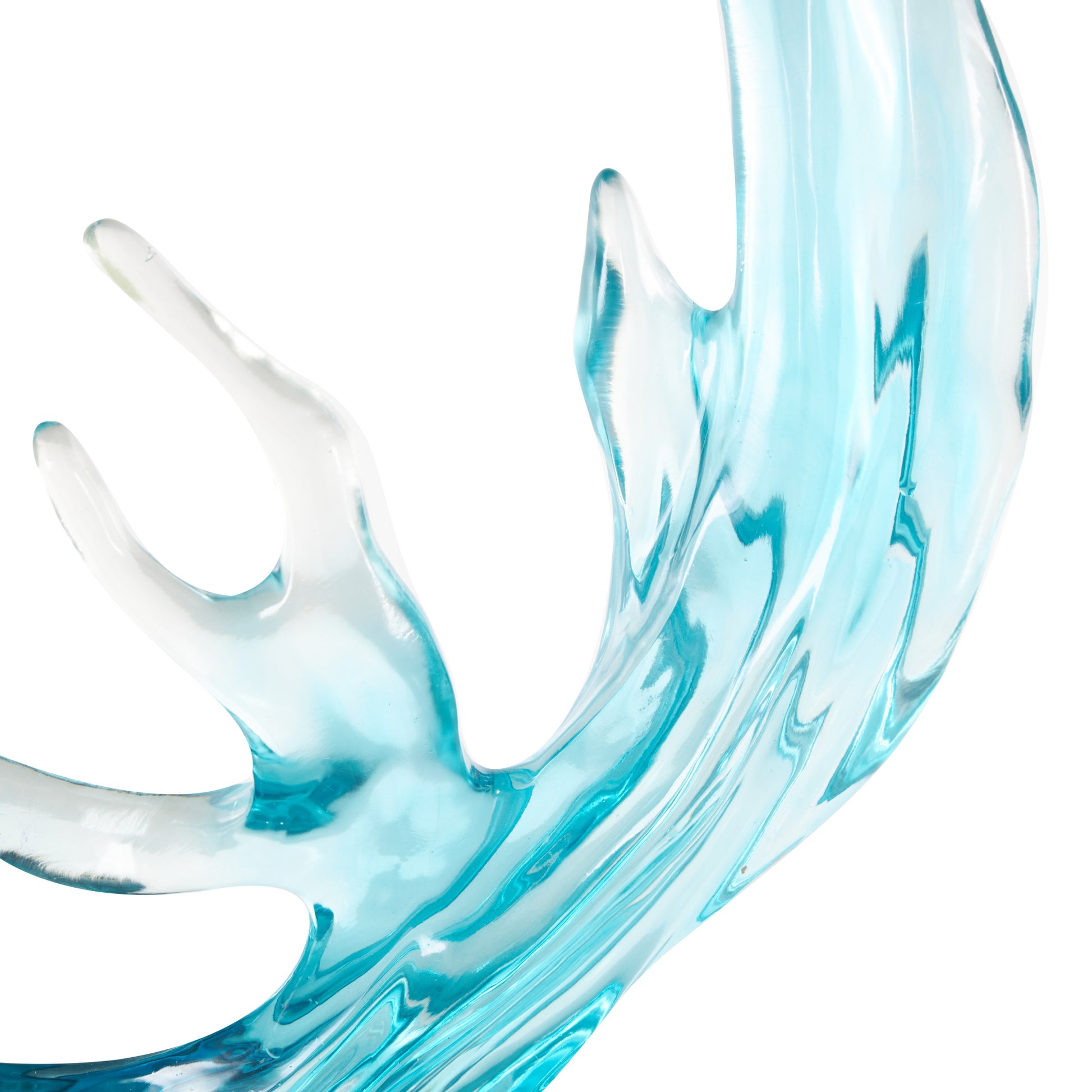 Coral Blue Glass Ombre Decorative Sculpture with Black Round Base