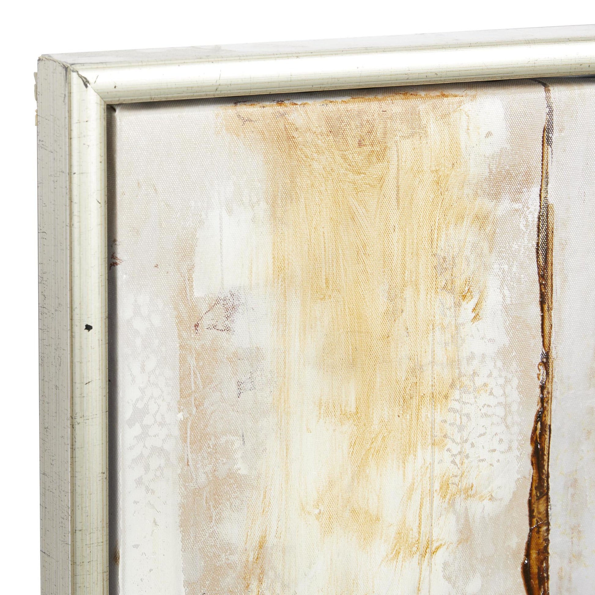 Abstract Brown Canvas Living Room Framed Wall Art with Silver Frame
