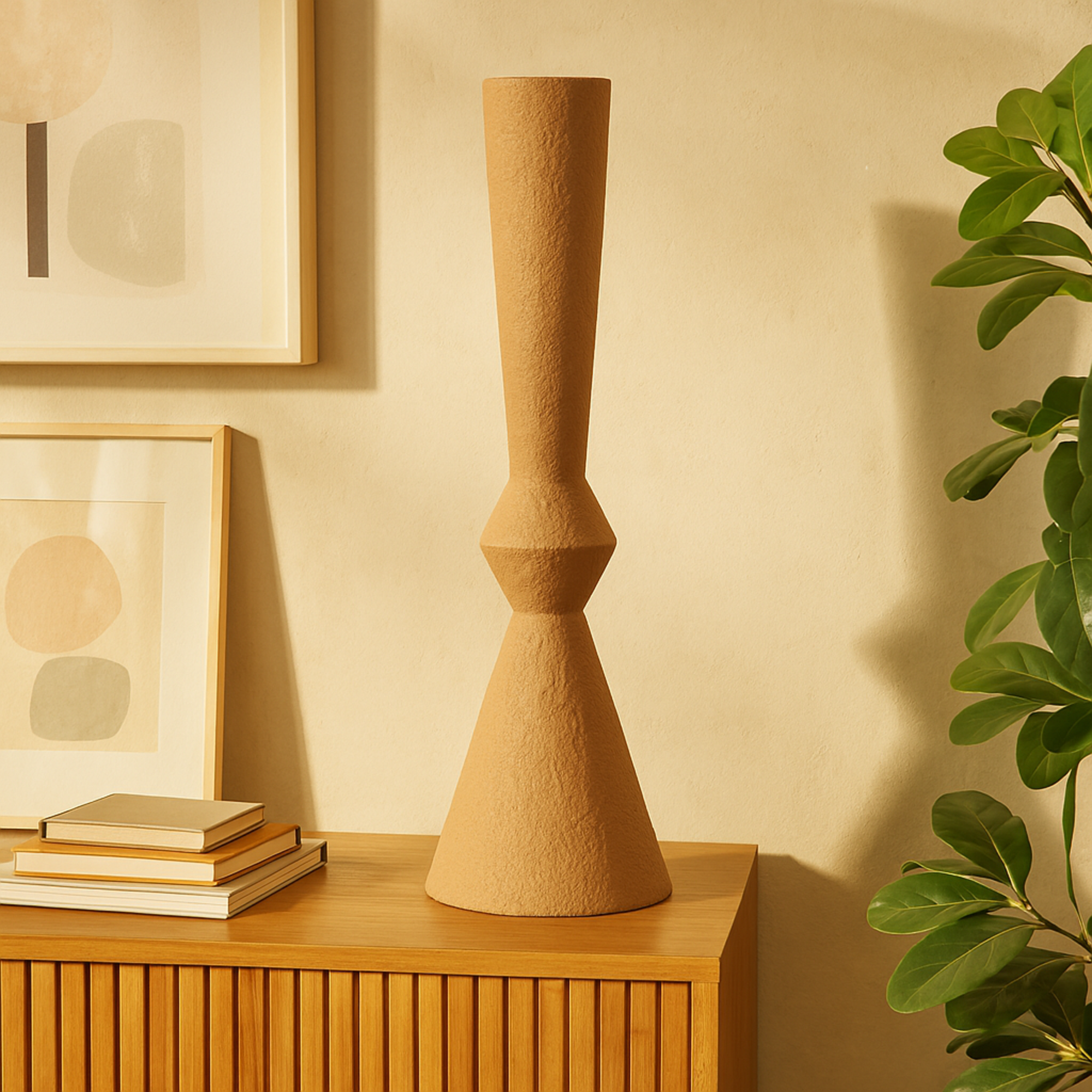Brown Metal Art Deco Fluted Decorative Vase