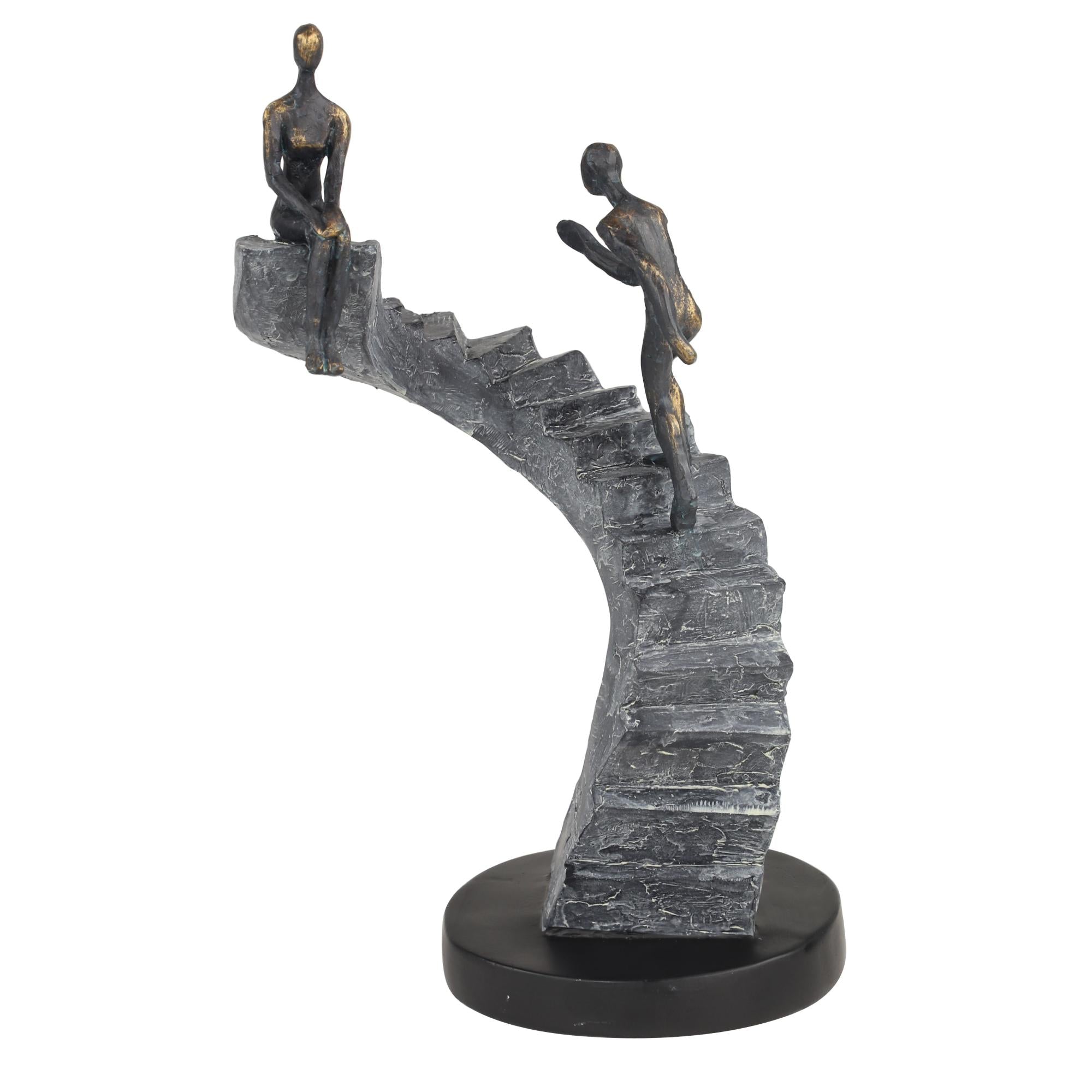 People Black Polystone Decorative Sculpture with Stairs