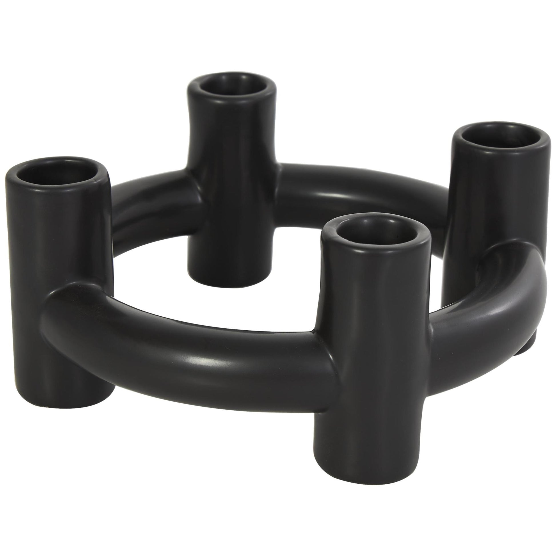 CosmoLiving by Cosmopolitan Set of 2 Geometric Black Ceramic Circle Decorative Candle Holder