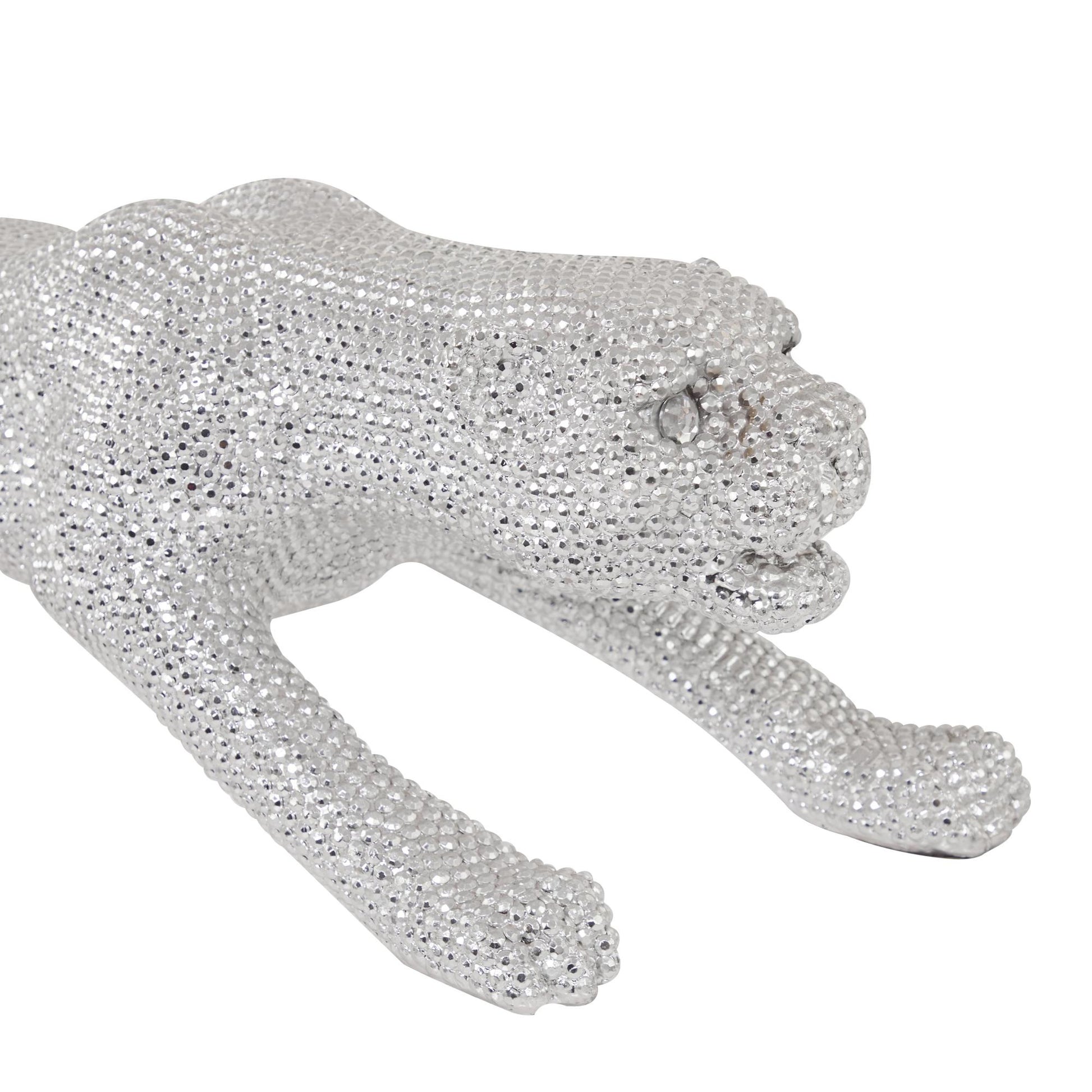 Leopard Polystone Floor Decorative Sculpture with Carved Faceted Diamond Exterior 42" x 11" x 11"