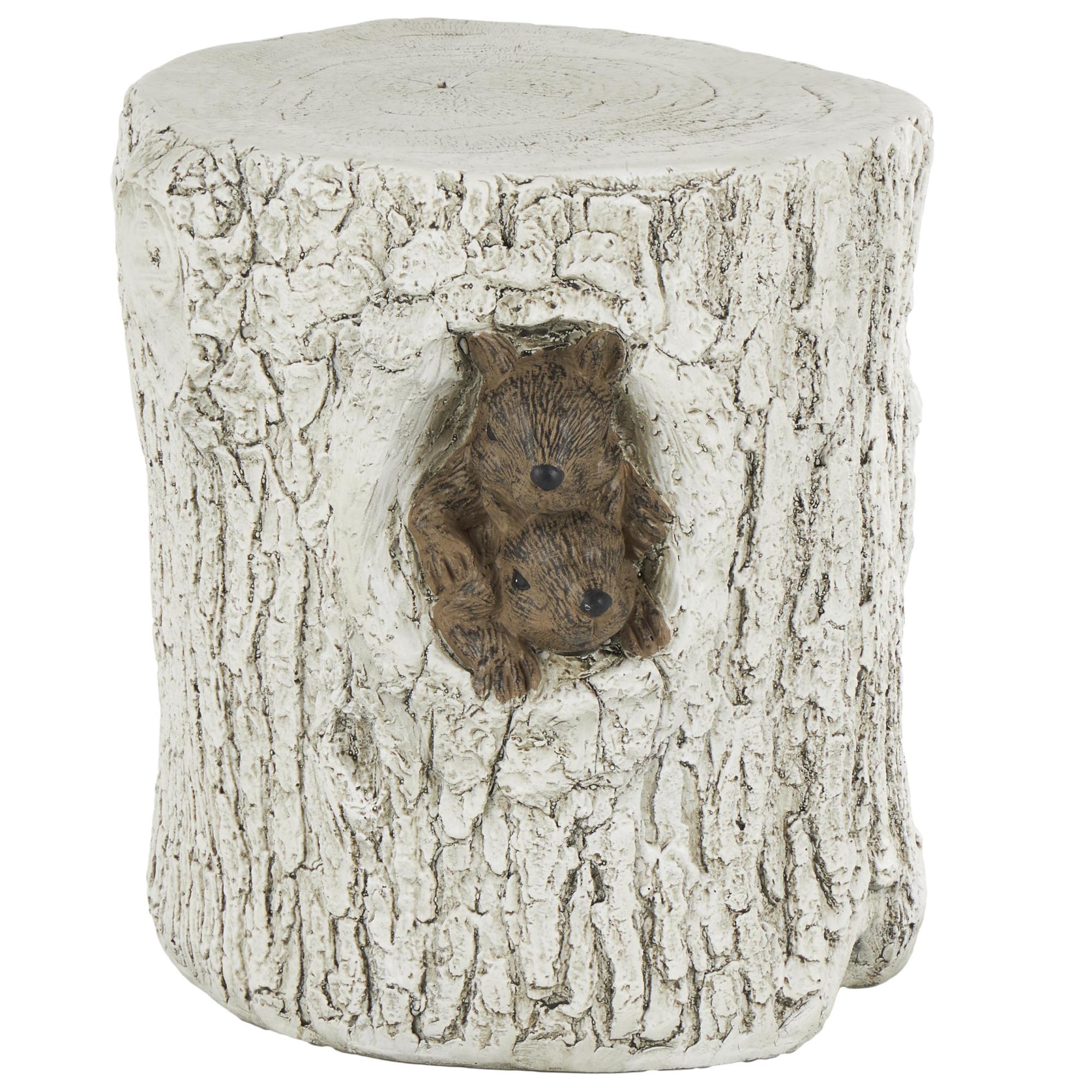 Squirrel White Magnesium Oxide Tree Trunk Decorative Garden Stool with Brown Accents