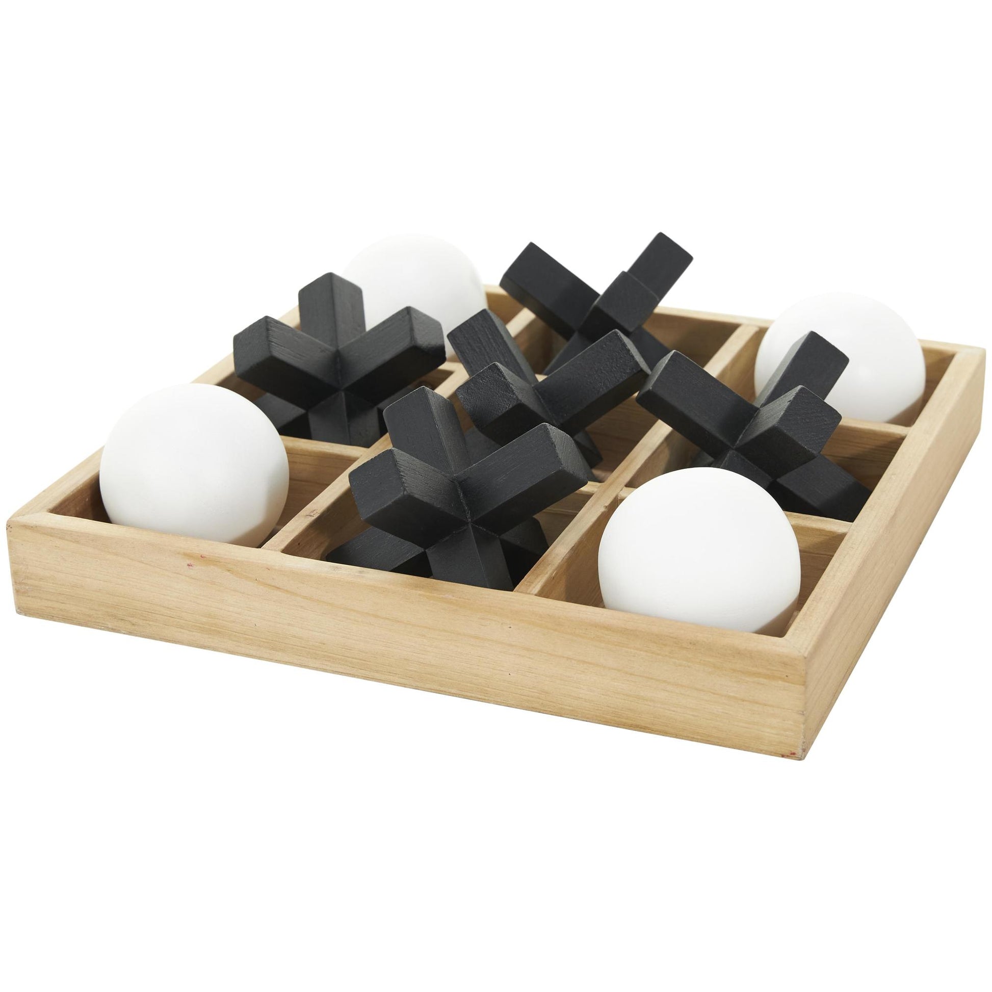 Tic Tac Toe Brown Wood Dimensional Home Decor Game Set with 3D Black and White Game Pieces