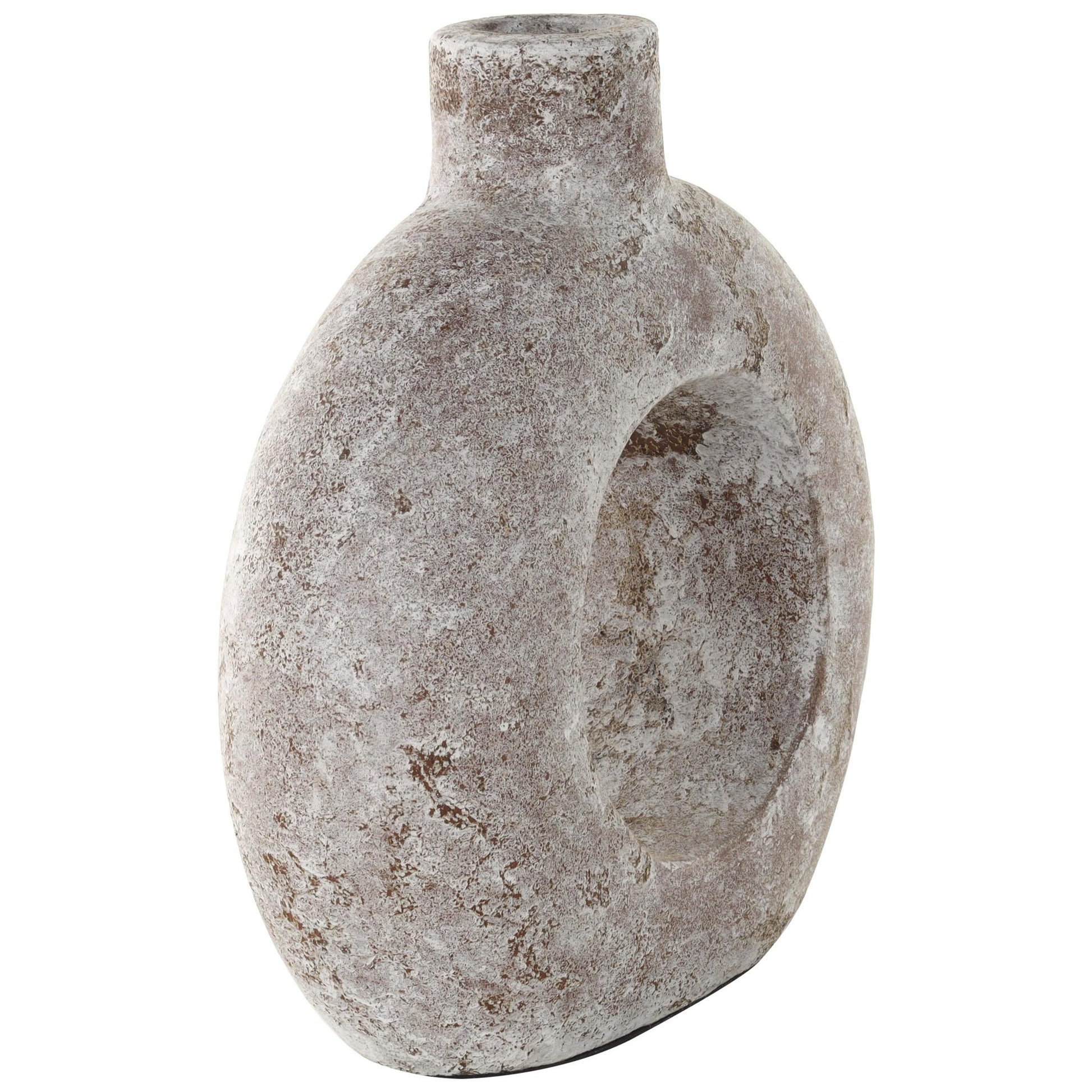 Cream Ceramic Antique Style Textured Circle Donut Decorative Vase