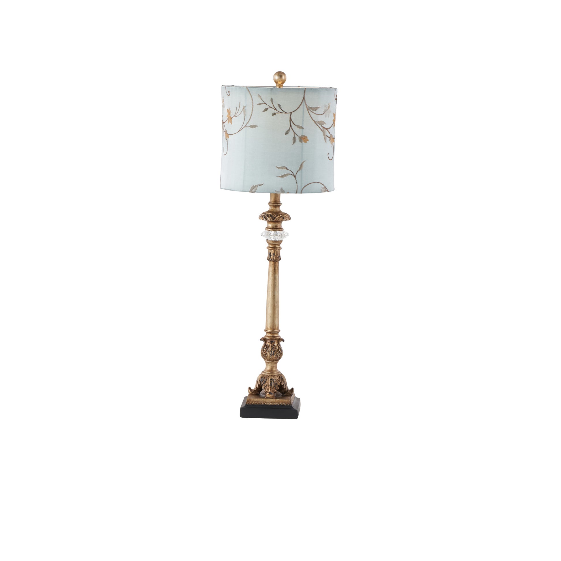 Set of 2 Floral Gold Metal Antique Style Room Buffet Lamp with Light Blue Shade