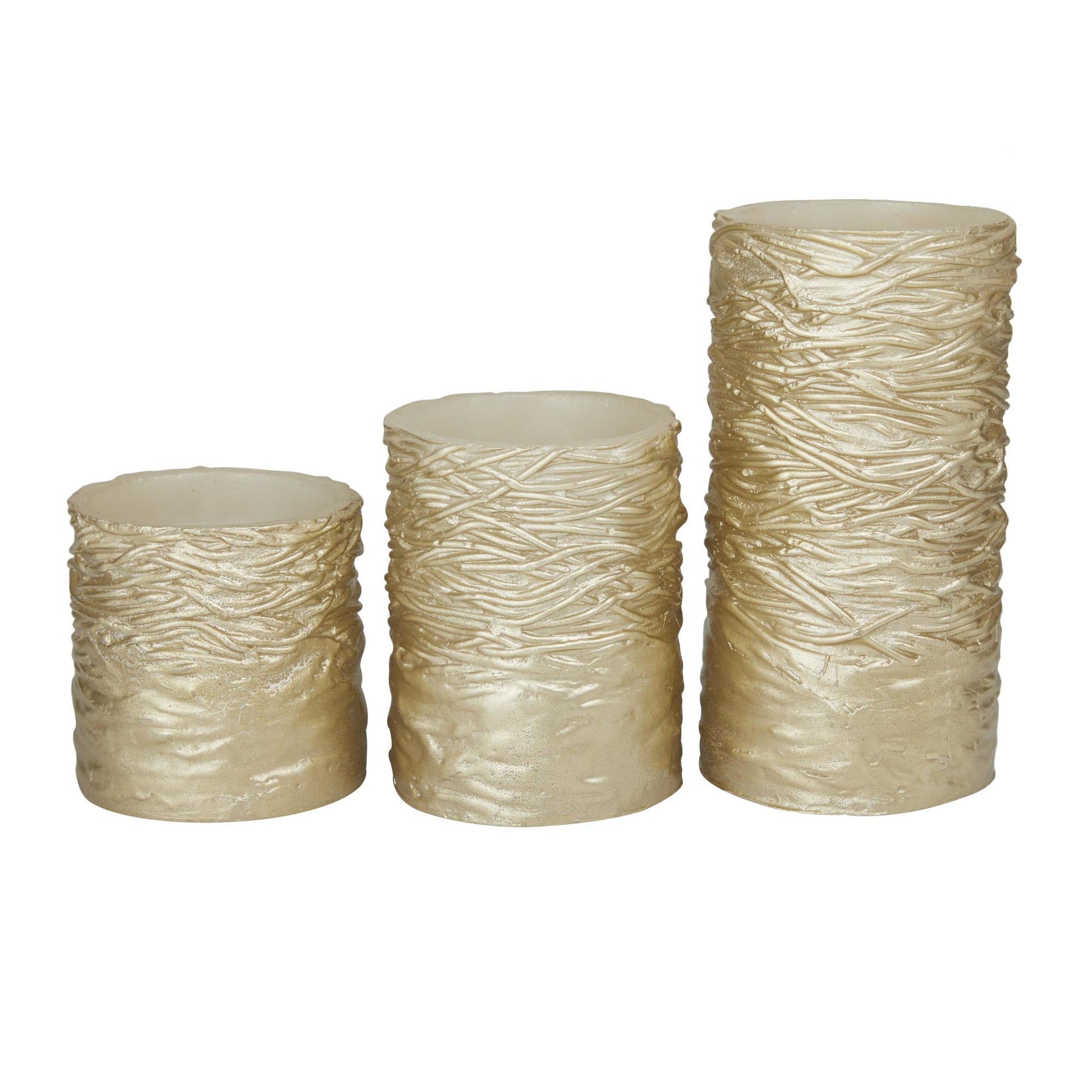 Set of 3 Wax Textured Indoor Outdoor Flameless Candle with Remote Control