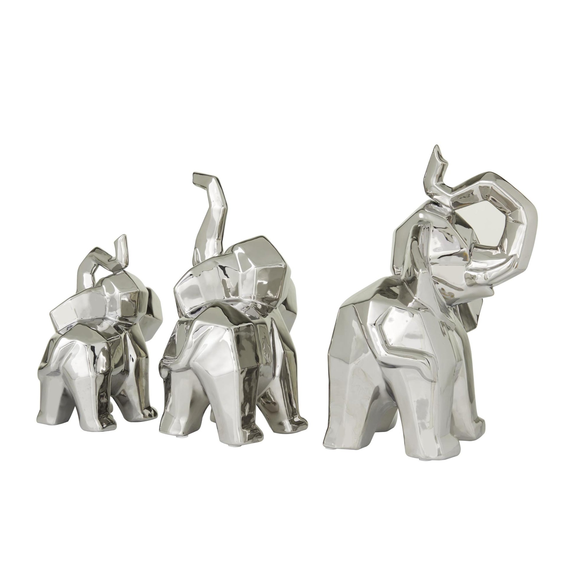 Set of 3 Elephant Porcelain Ceramic Decorative Sculpture