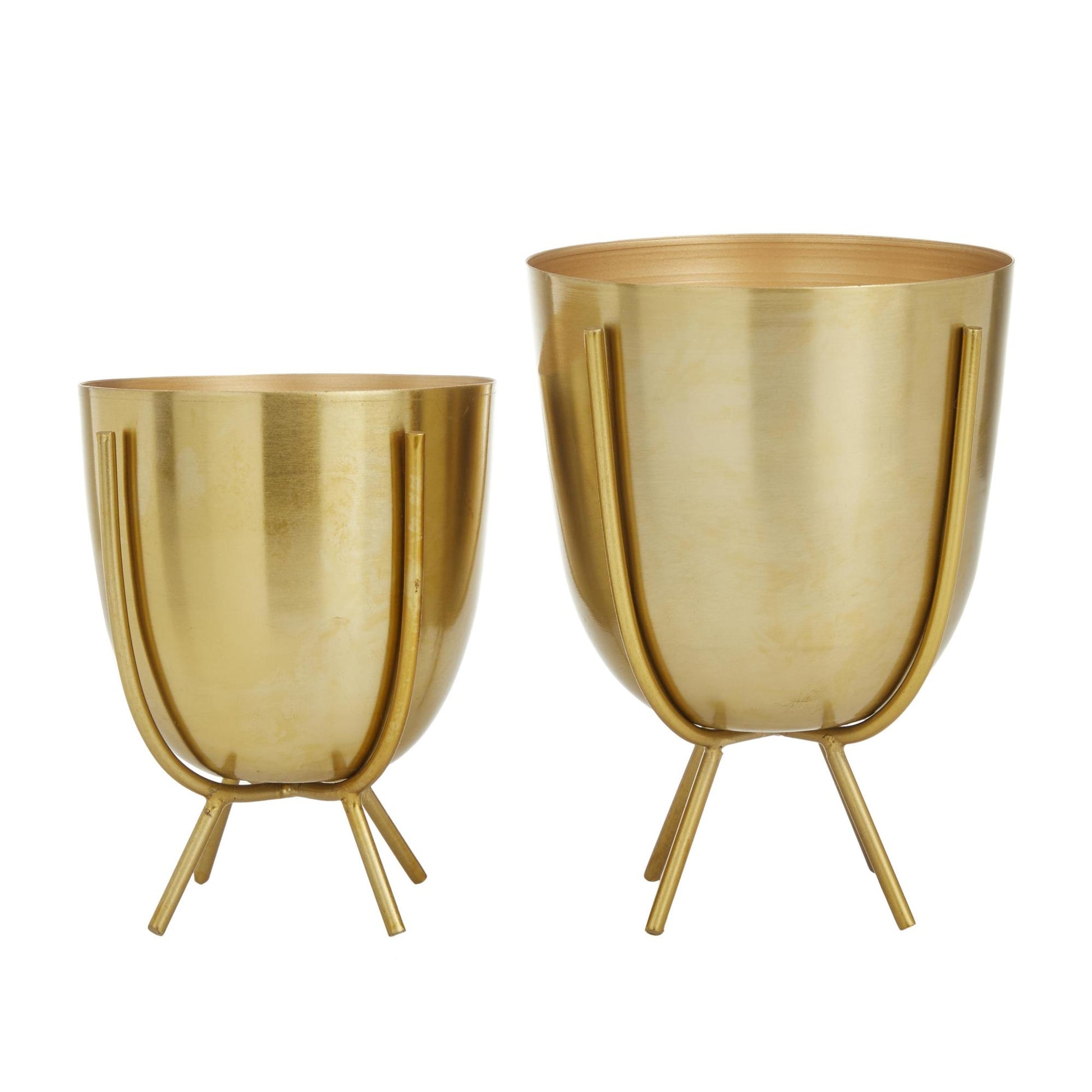CosmoLiving by Cosmopolitan Set of 2 Gold Metal Small Indoor Outdoor Planter with Removable Stand