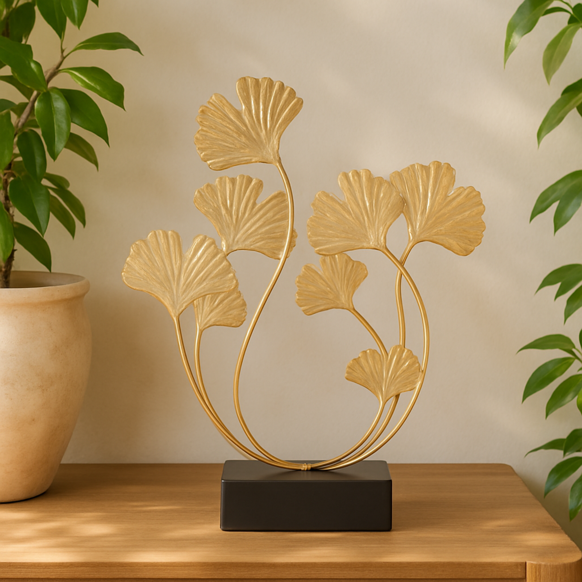 Floral Gold Metal Curved Decorative Sculpture