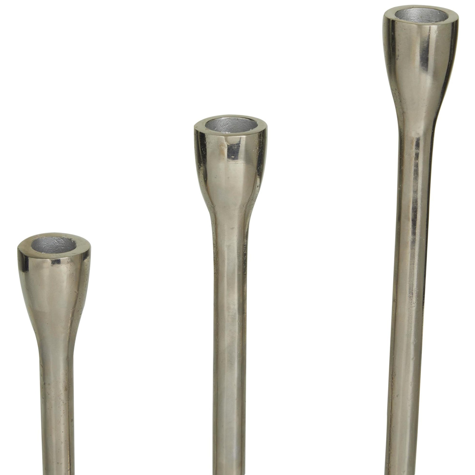 CosmoLiving by Cosmopolitan Set of 3 Aluminum Metal Slim Decorative Candle Holder with Block Bases