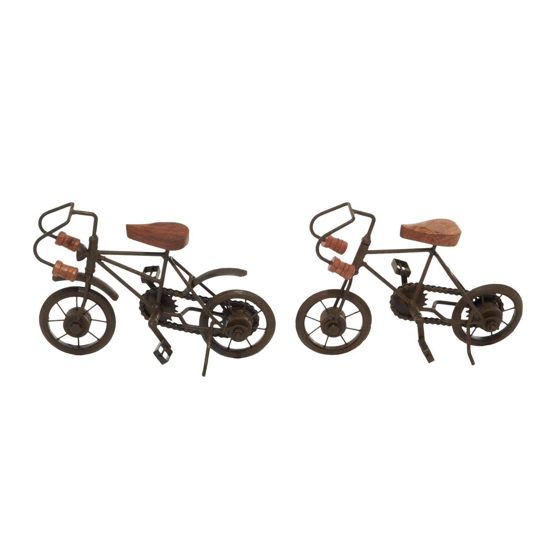 Set of 2 Bike Metal Decorative Sculpture with Wood Accents