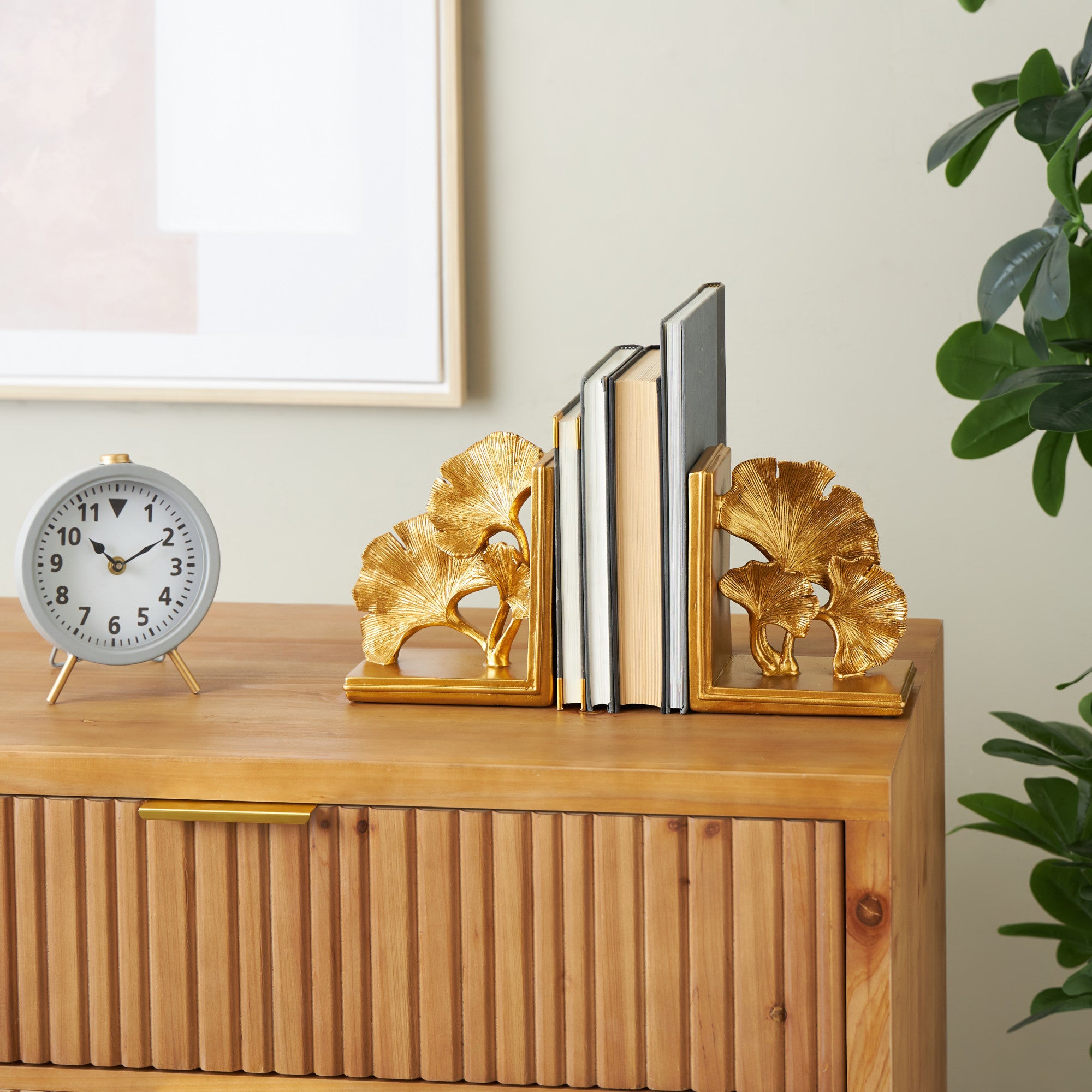 Set of 2 Tree Gold Polystone Ginkgo Decorative Bookends