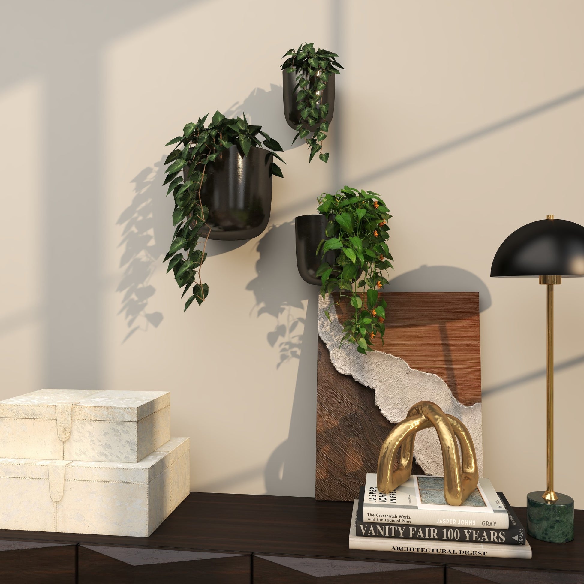Set of 3 Metal Floating Indoor Outdoor Wall Planter