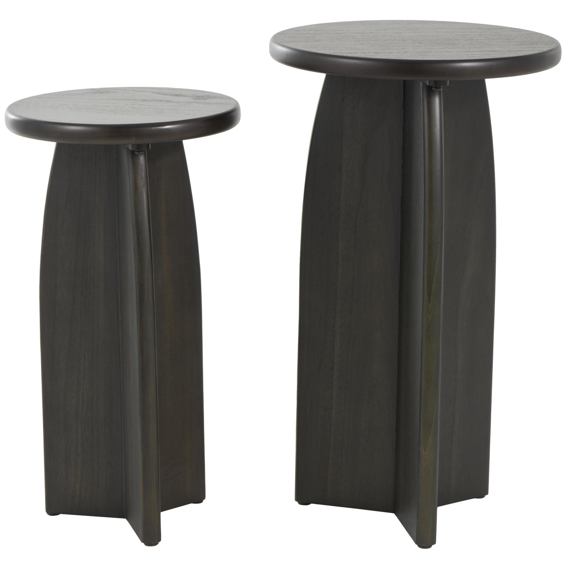 Set of 2 Wood Pedestal Side End Accent Table