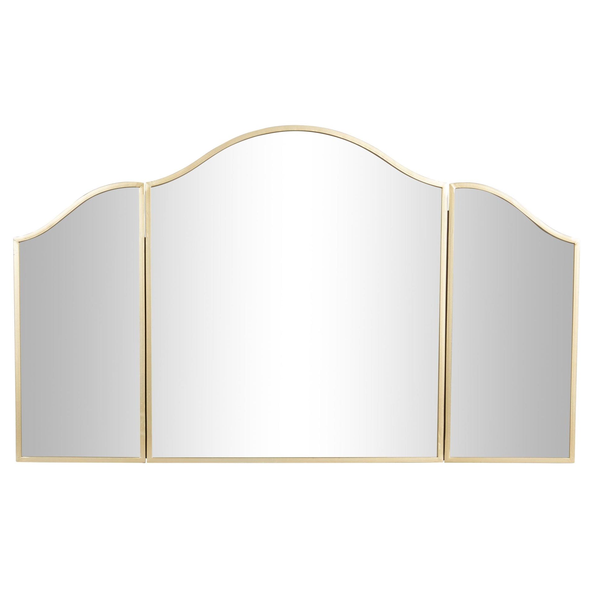 Gold Metal Arched Room Wall Mirror with Folding Sides
