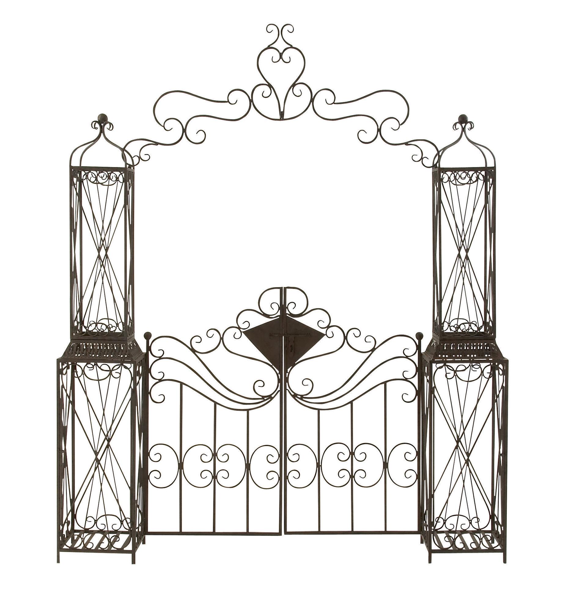 Scroll Bronze Metal Indoor Outdoor Arched Gate Indoor Outdoor Garden Arbor with Pillars and Latch Lock Closure