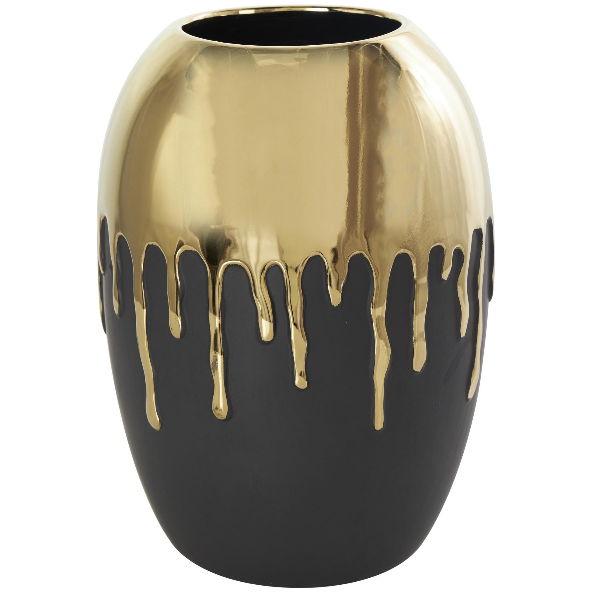 CosmoLiving by Cosmopolitan Abstract Ceramic Decorative Vase with Abstract Gold Melting Drips