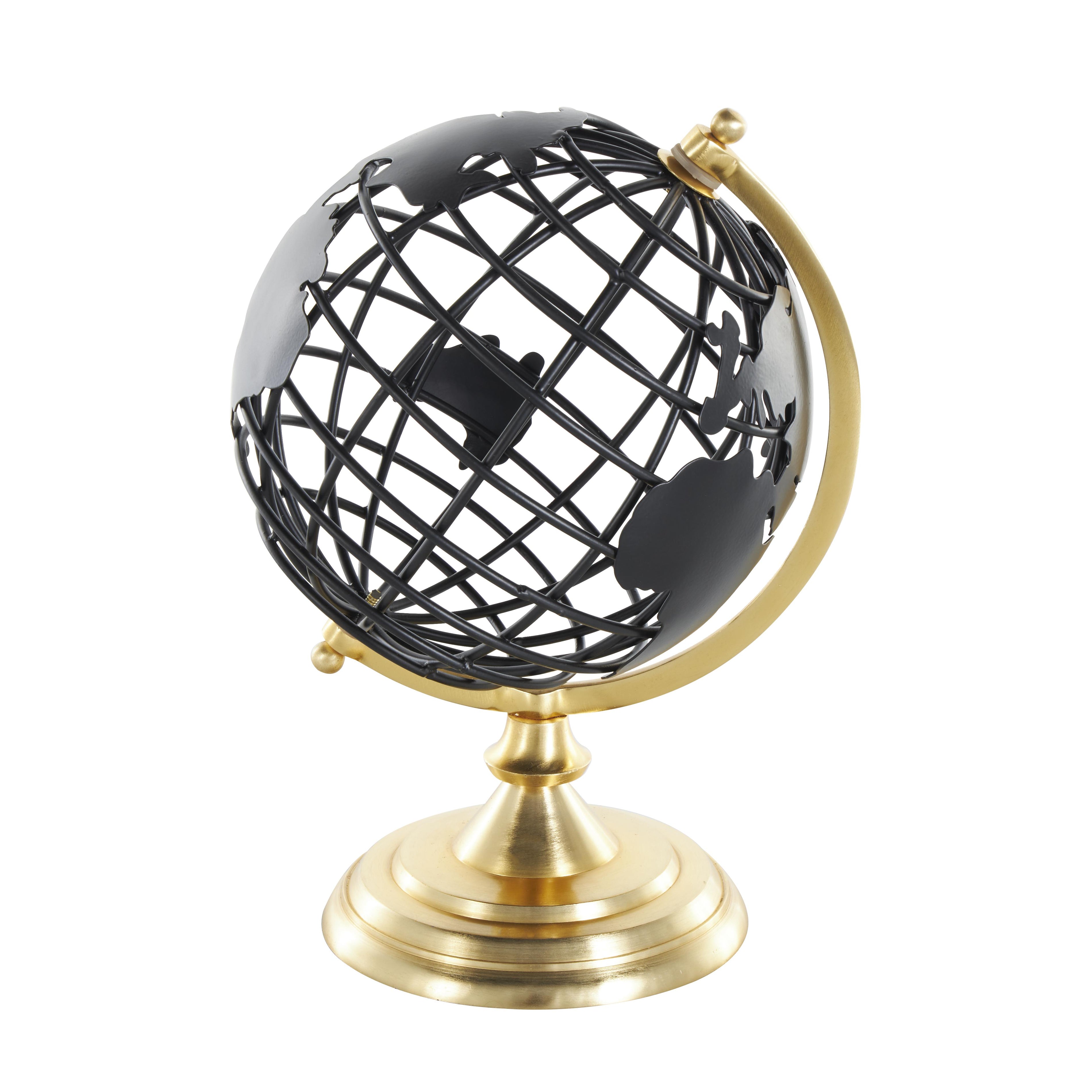 Black Aluminum Metal Open Framed Educational/Geographic Earth Globe with Wire Exterior and Gold Base