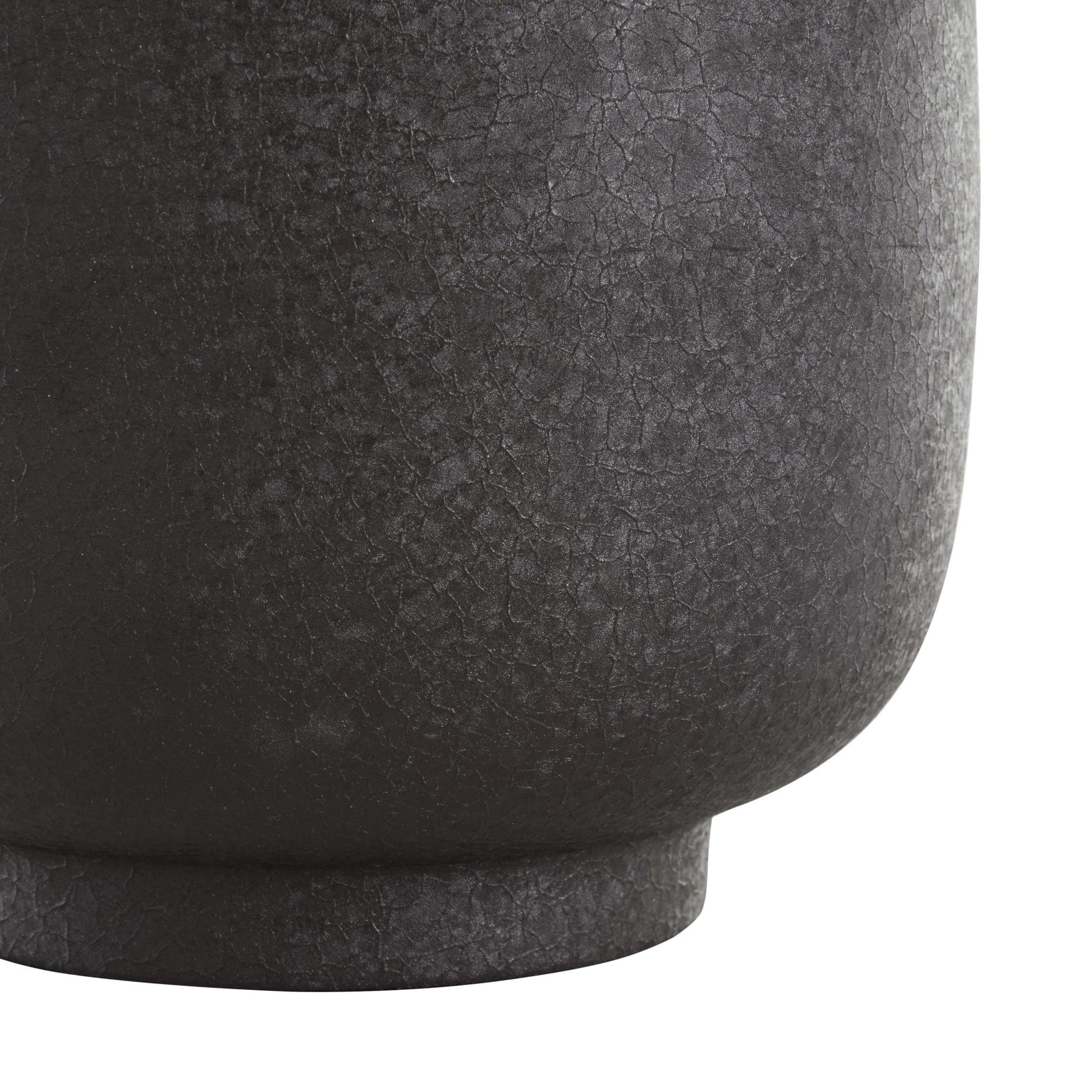 Black Metal Textured Rounded Decorative Vase