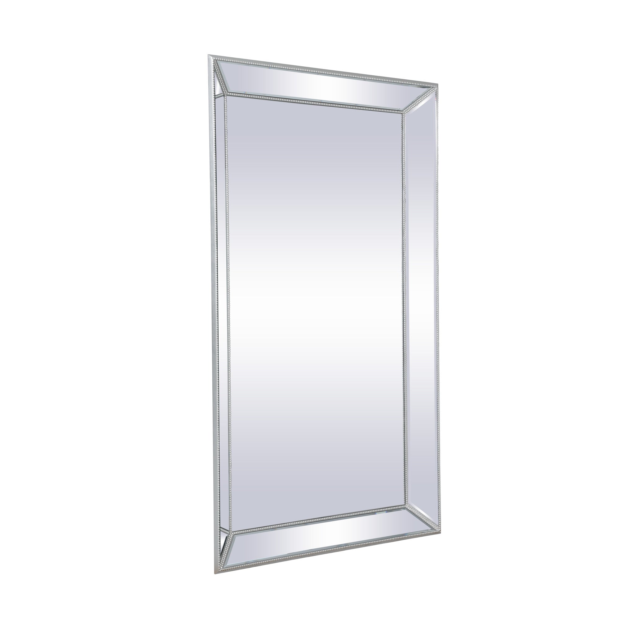 Silver Glass Beaded Room Floor Mirror with Beveled Picture Frame Edges