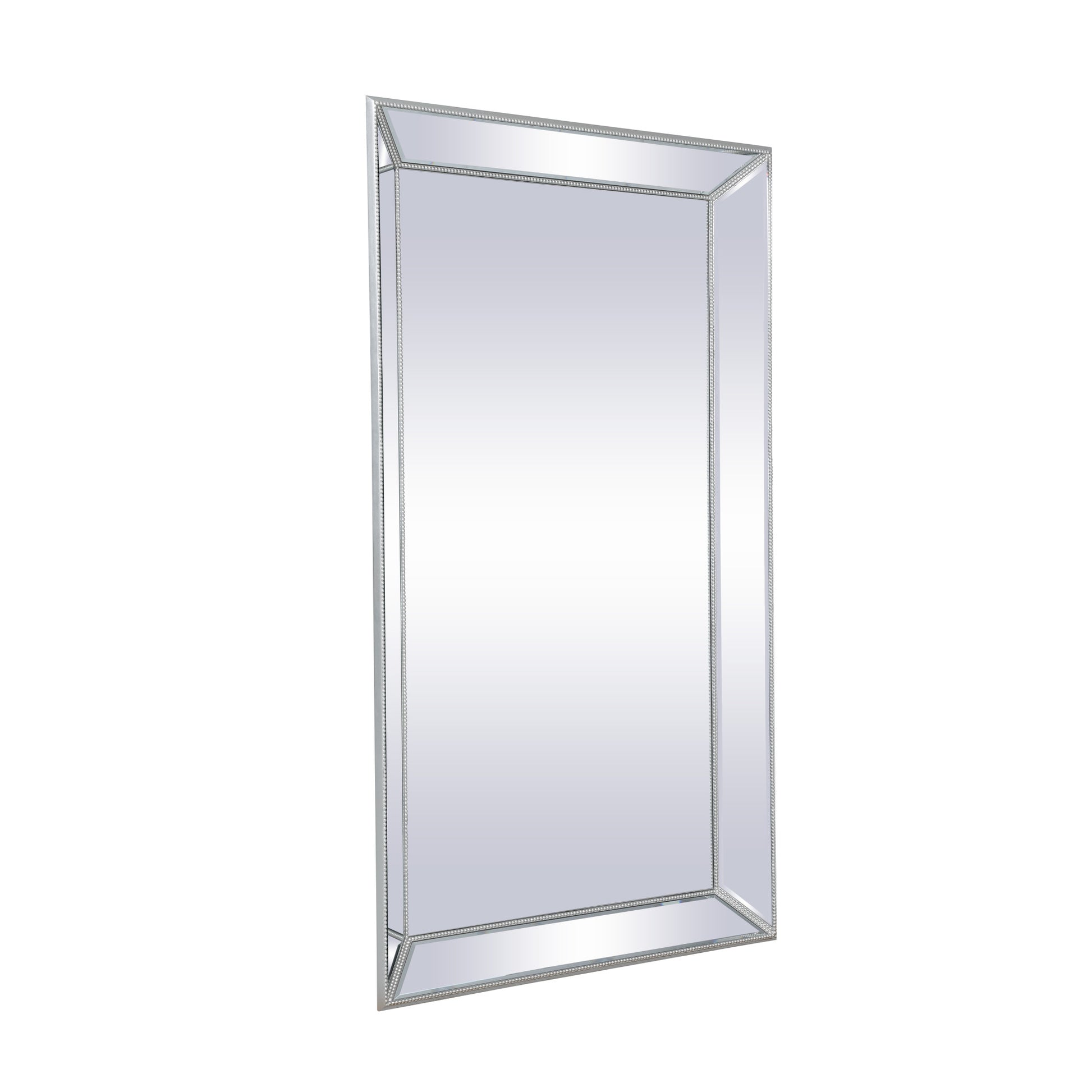 Silver Glass Beaded Room Floor Mirror with Beveled Picture Frame Edges