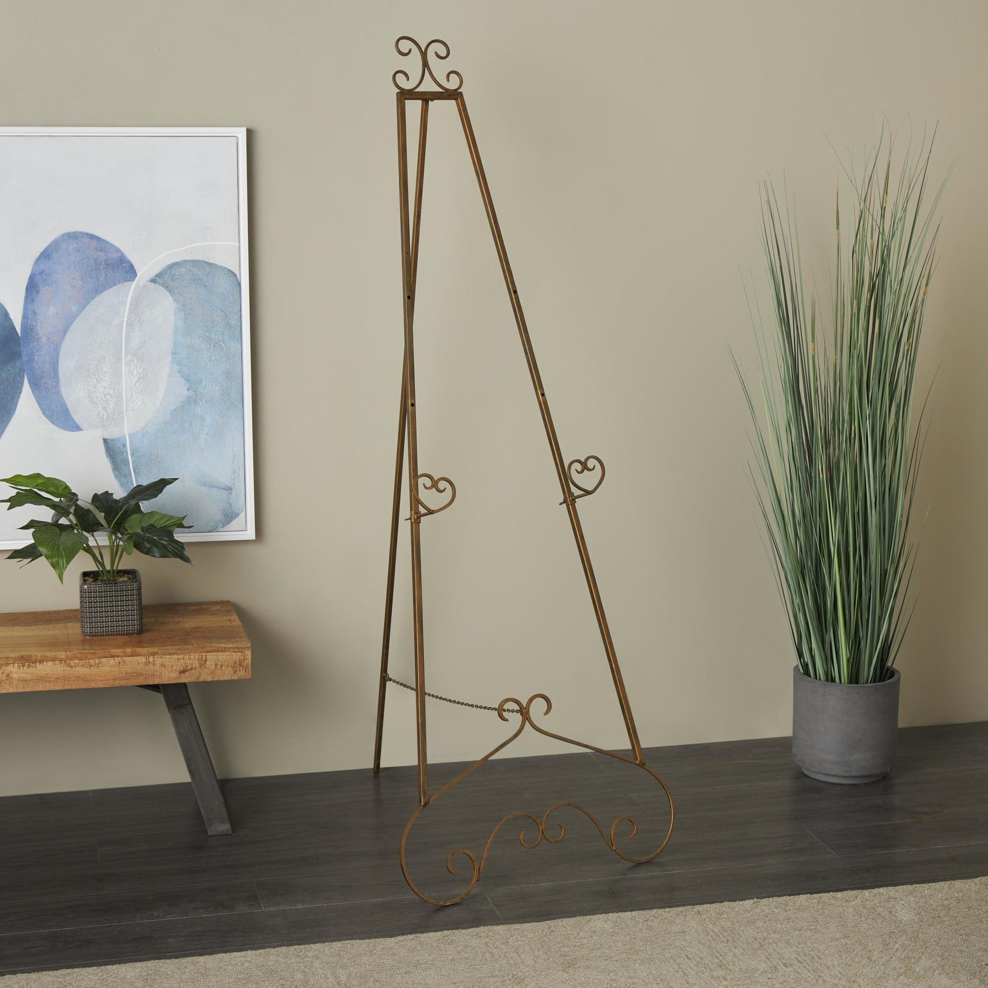 Scroll Gold Metal Tall Adjustable Floor 3 Tier Display Easel