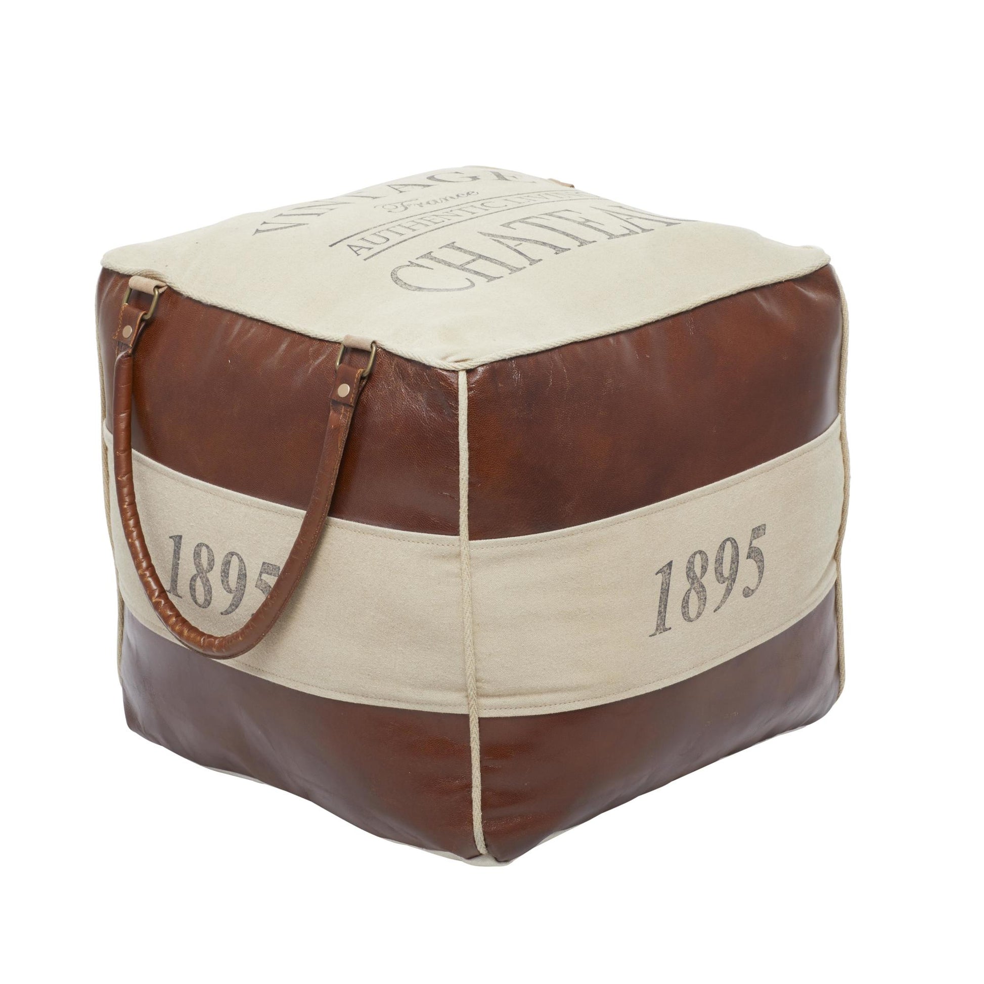 Star Canvas Stuffed Pouf with Leather Accents