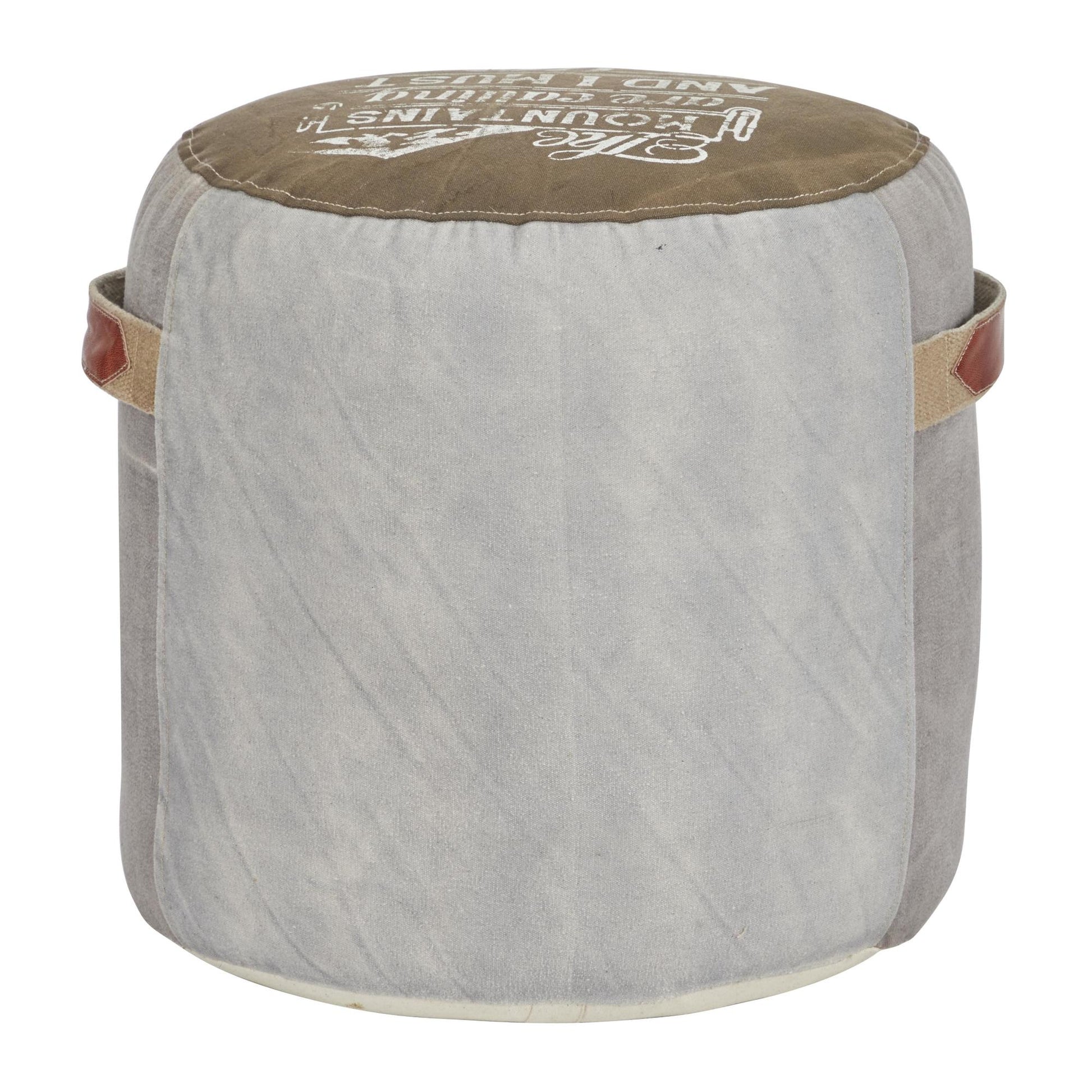 Star Canvas Stuffed Pouf with Leather Accents