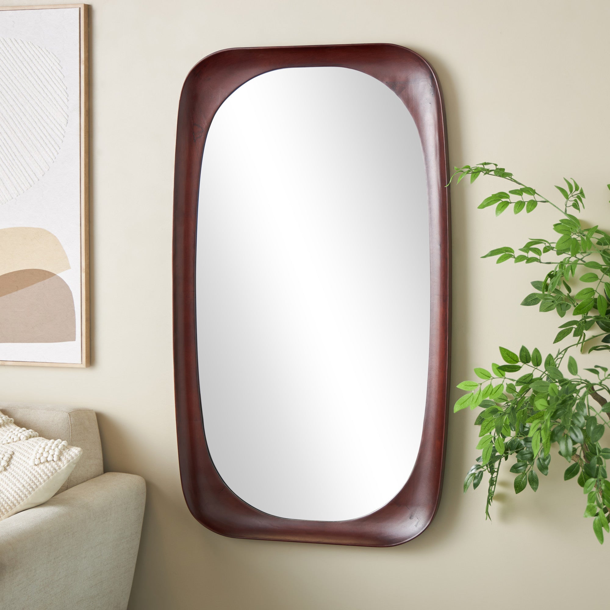 Wood Oval Minimalistic Room Wall Mirror 27" x 2" x 47"