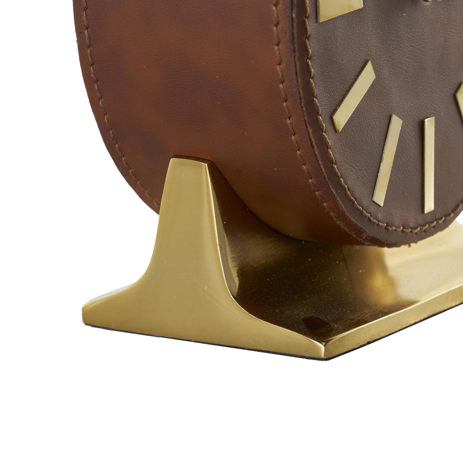 Faux Leather Round Decorative Clock with Silver Rectangular Base