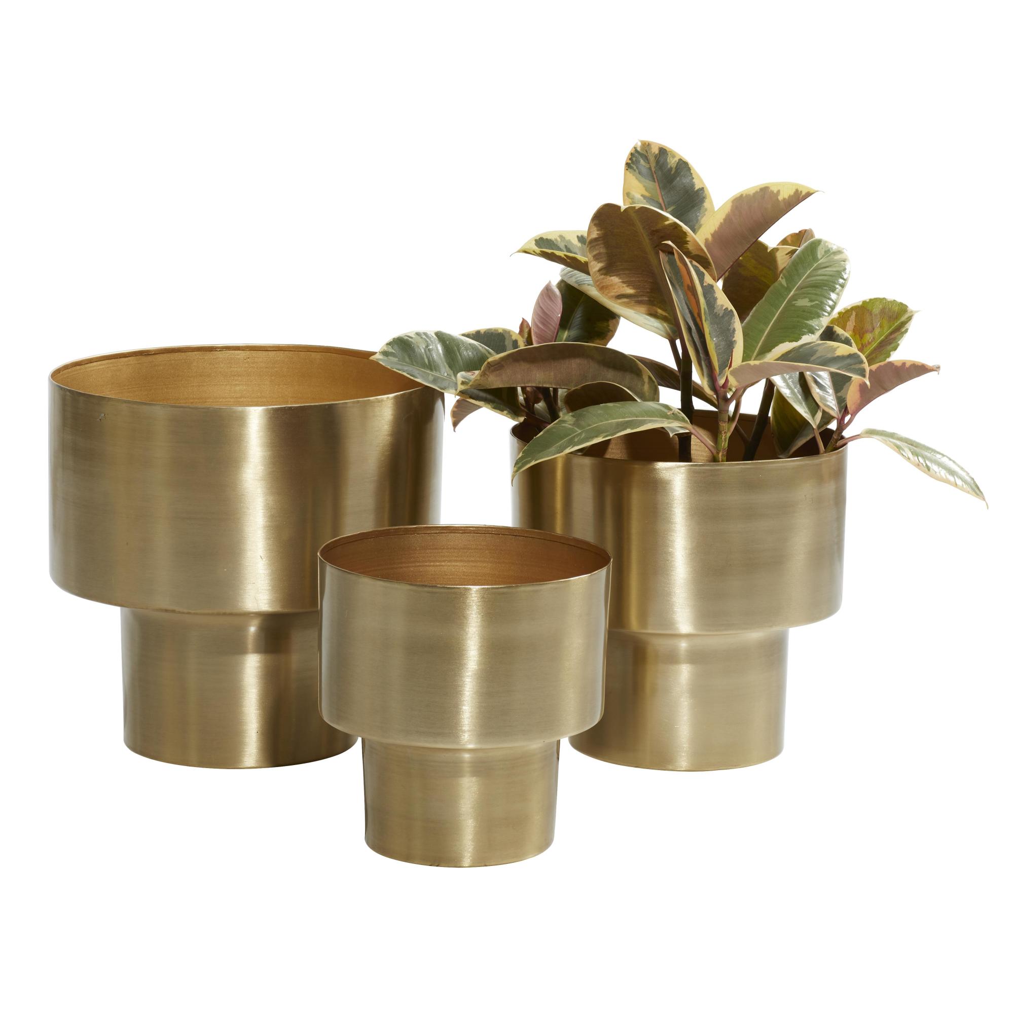 Set of 3 Gold Metal Brushed Indoor Outdoor Planter