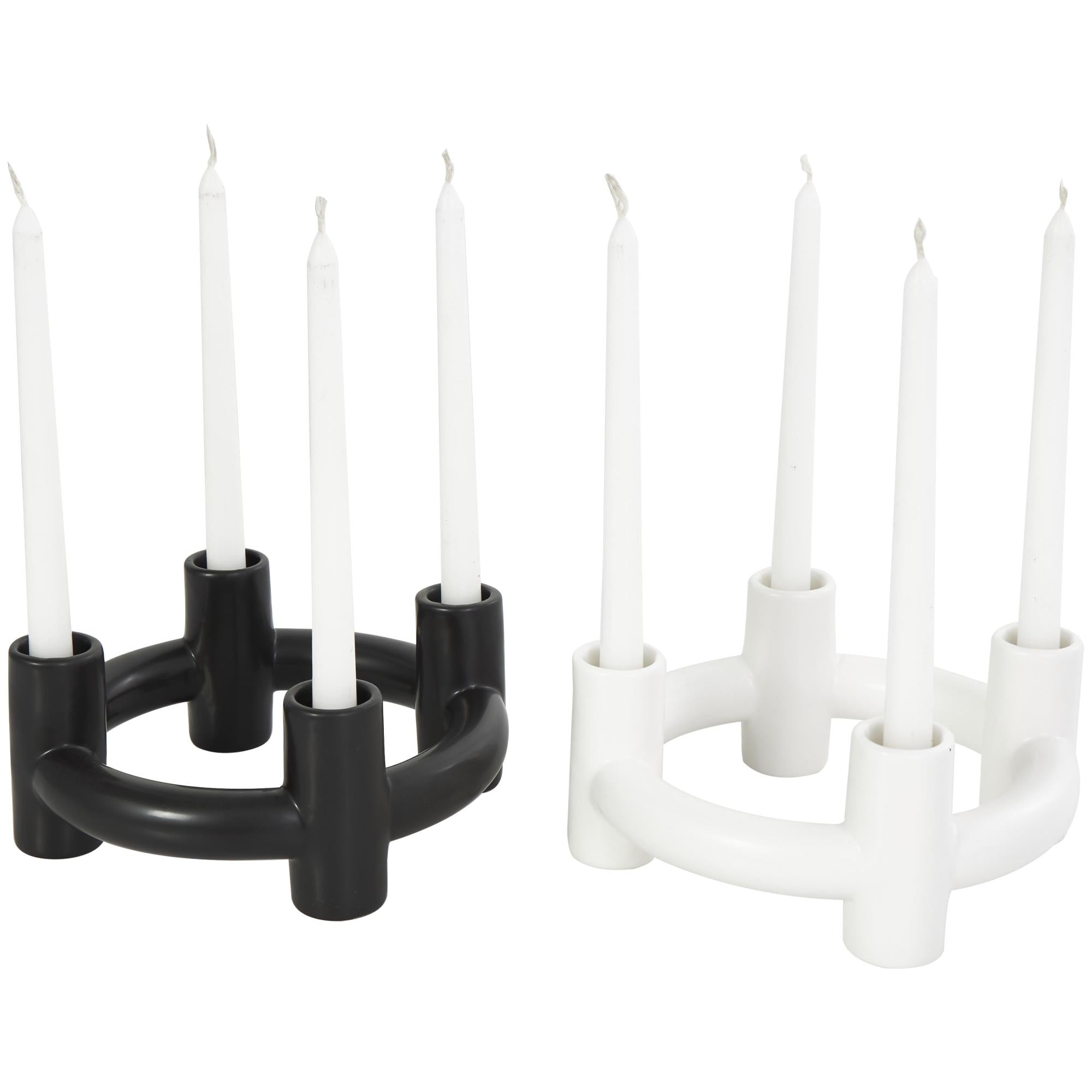 CosmoLiving by Cosmopolitan Set of 2 Geometric Black Ceramic Circle Decorative Candle Holder