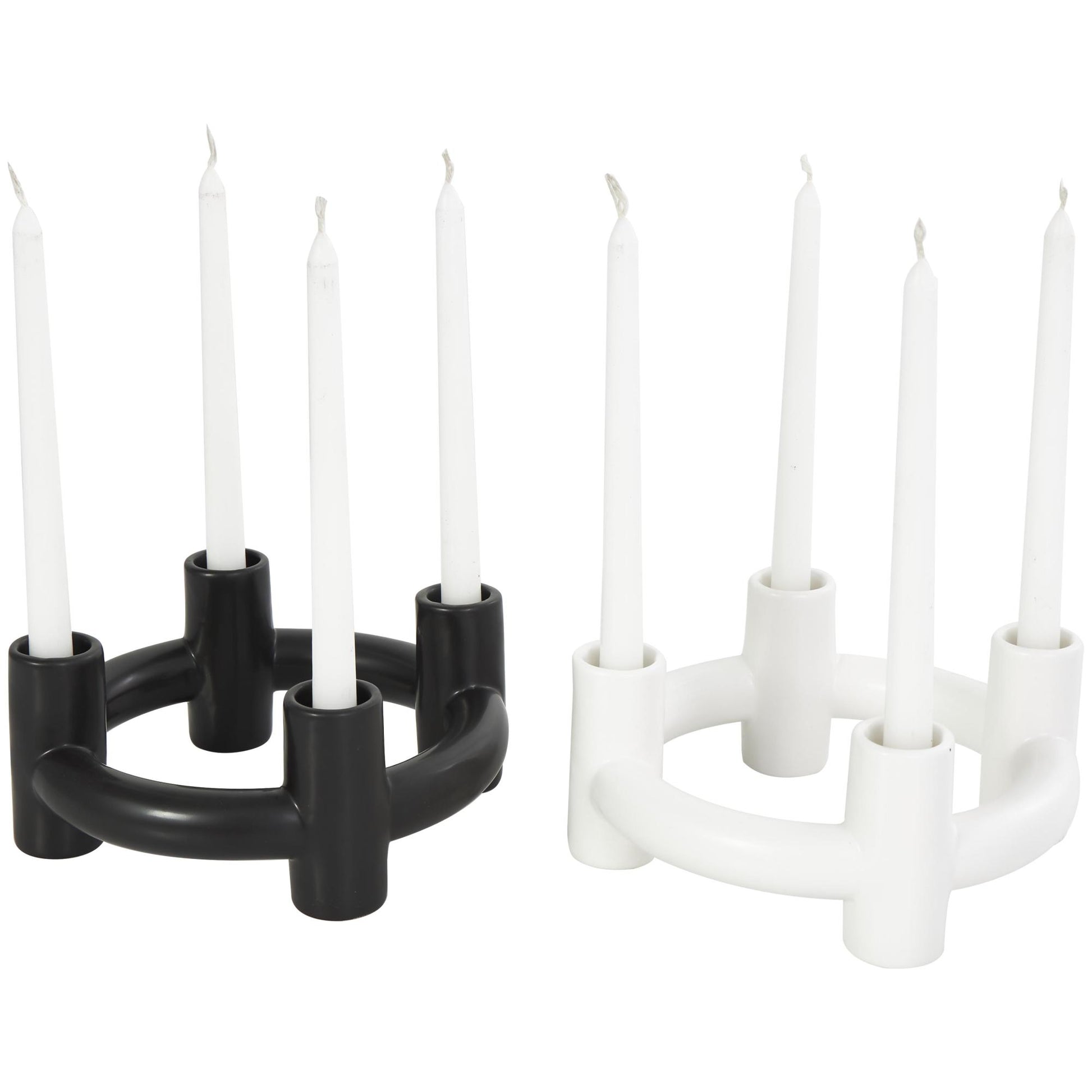 CosmoLiving by Cosmopolitan Set of 2 Geometric Black Ceramic Circle Decorative Candle Holder