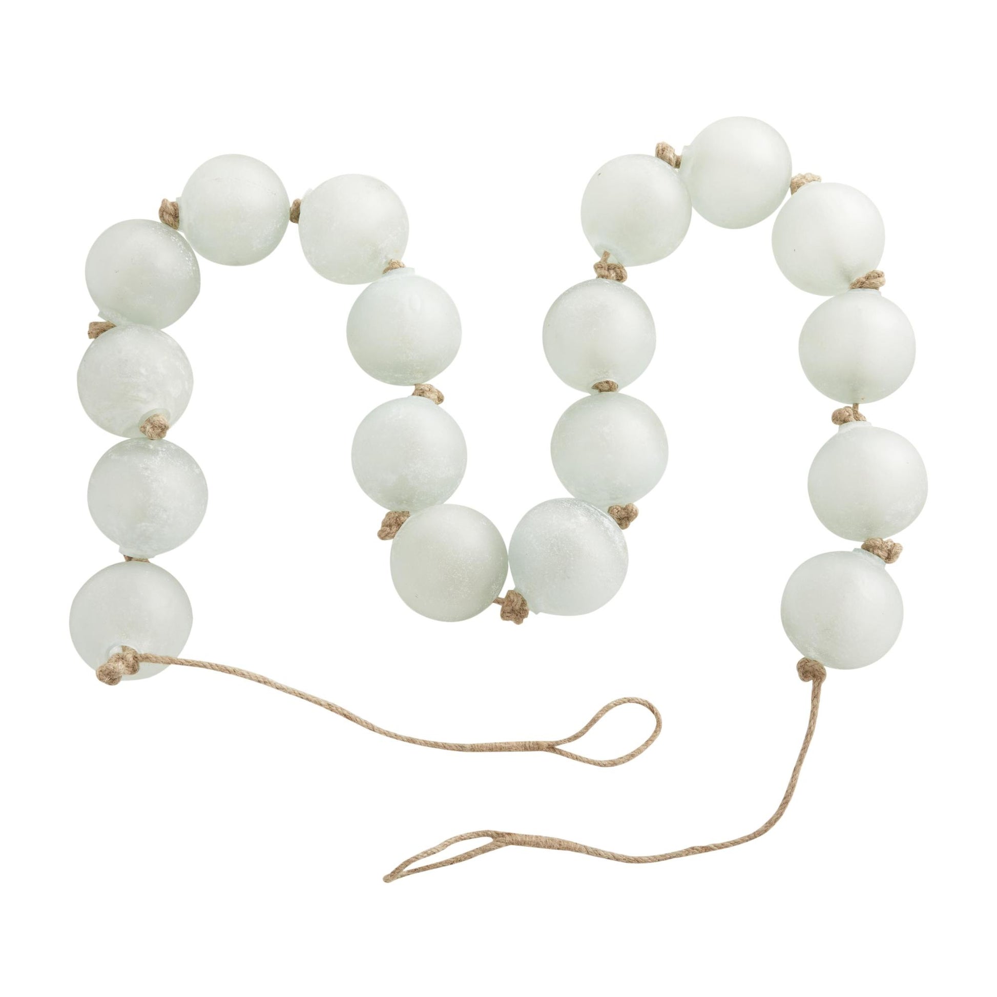 Glass Handmade Round Extra Long Frosted Orb Beaded Garland with Tassel with Knotted Jute Rope