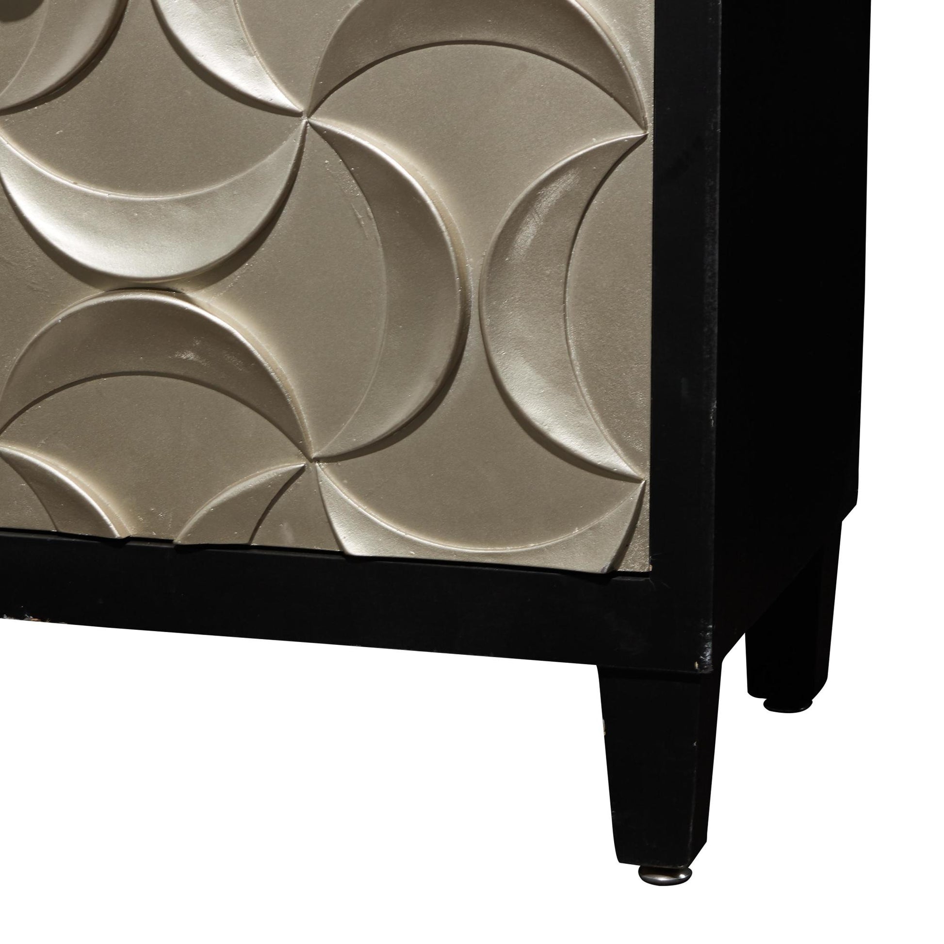 Moon Black Wooden Silver Crescent Relief Design 2 Door Room Cabinet with Crystal Knob Handles