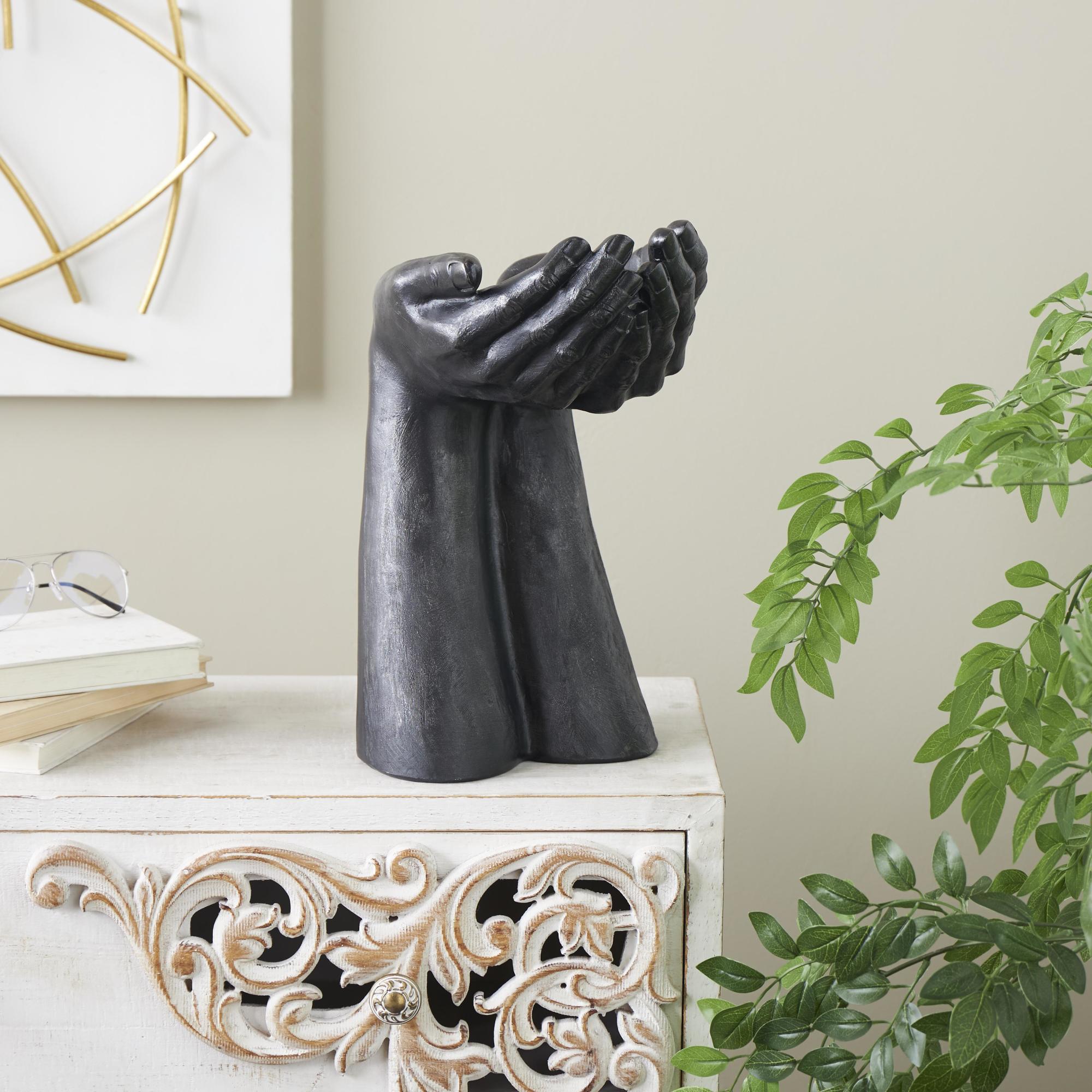 Hands Black Polystone Open Decorative Sculpture