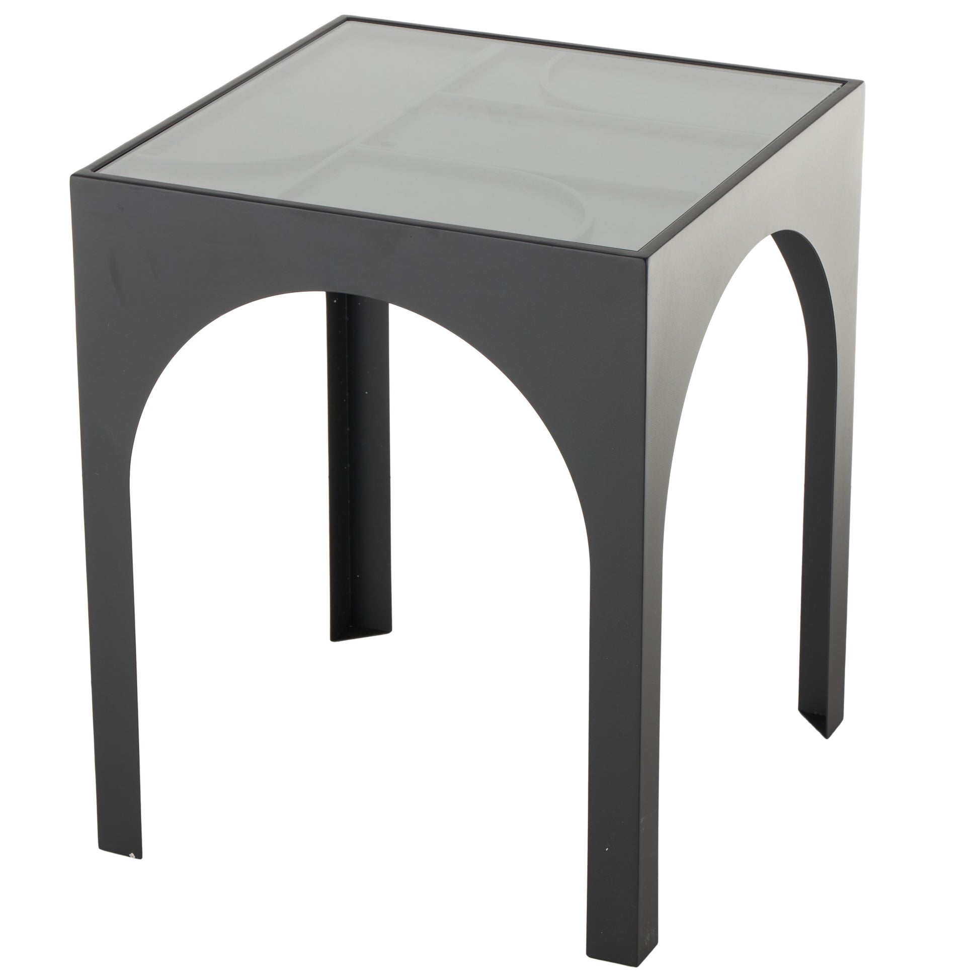Geometric Black Metal Side End Accent Table with Glass Top