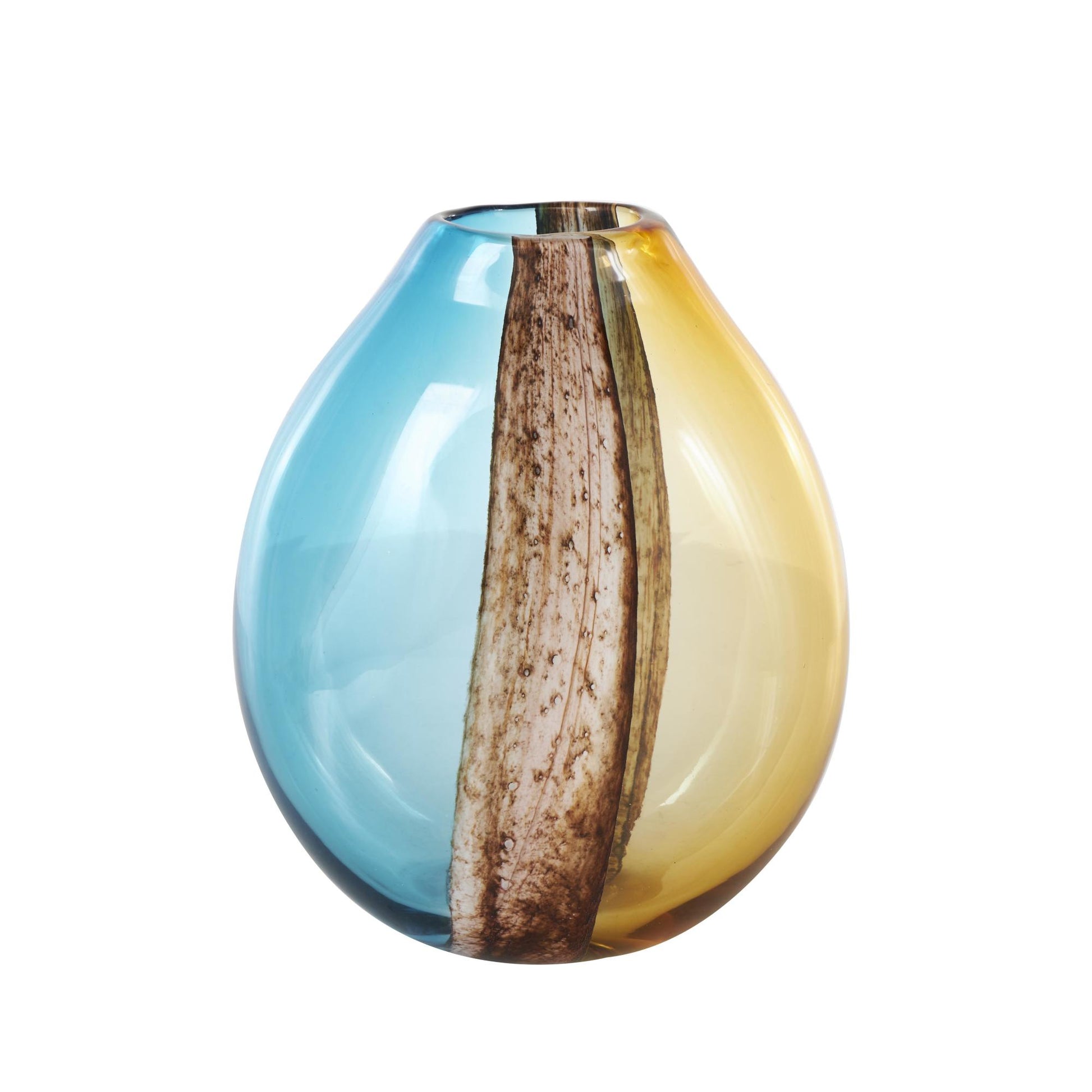 Multi Colored Glass Rounded Ombre Decorative Vase with Brown Textured Stripe Details