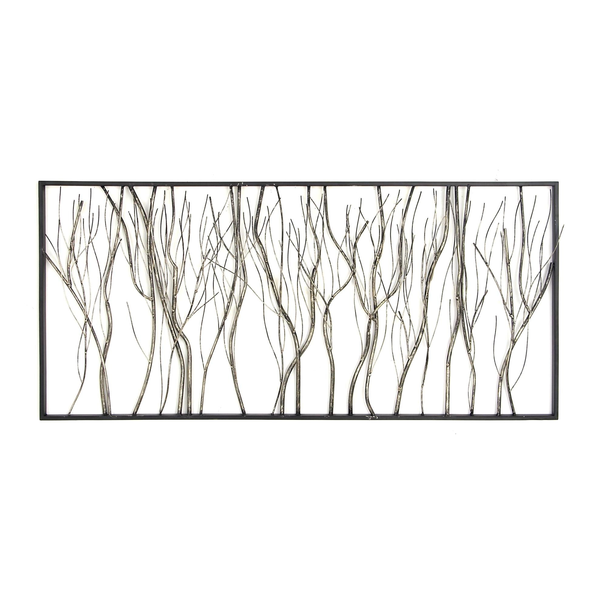 Tree Silver Metal Distressed Dimensional Branch Home Wall Decor with Black Frame