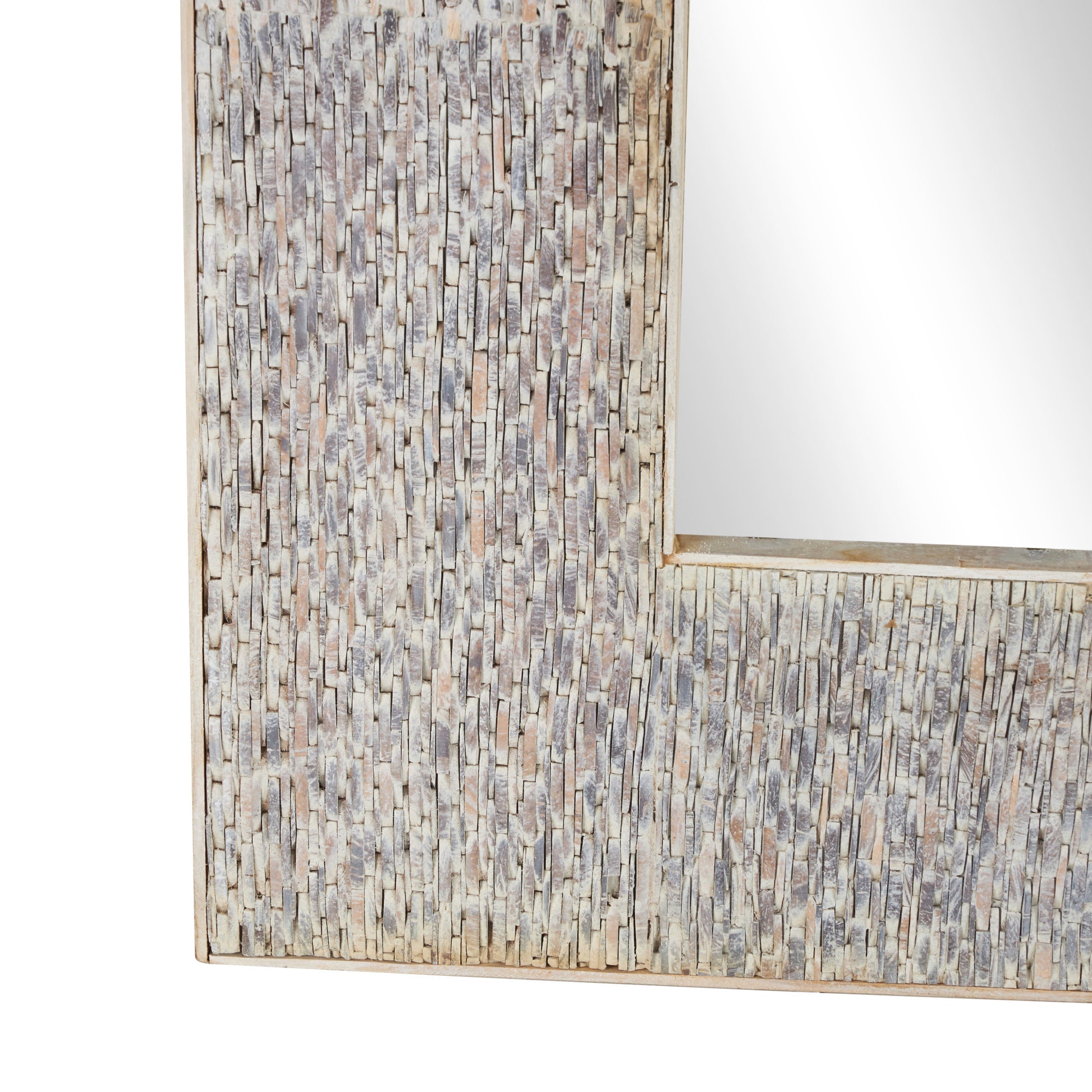 Beige Teak Wood Mosaic Room Floor Mirror with Brown Inner Frame