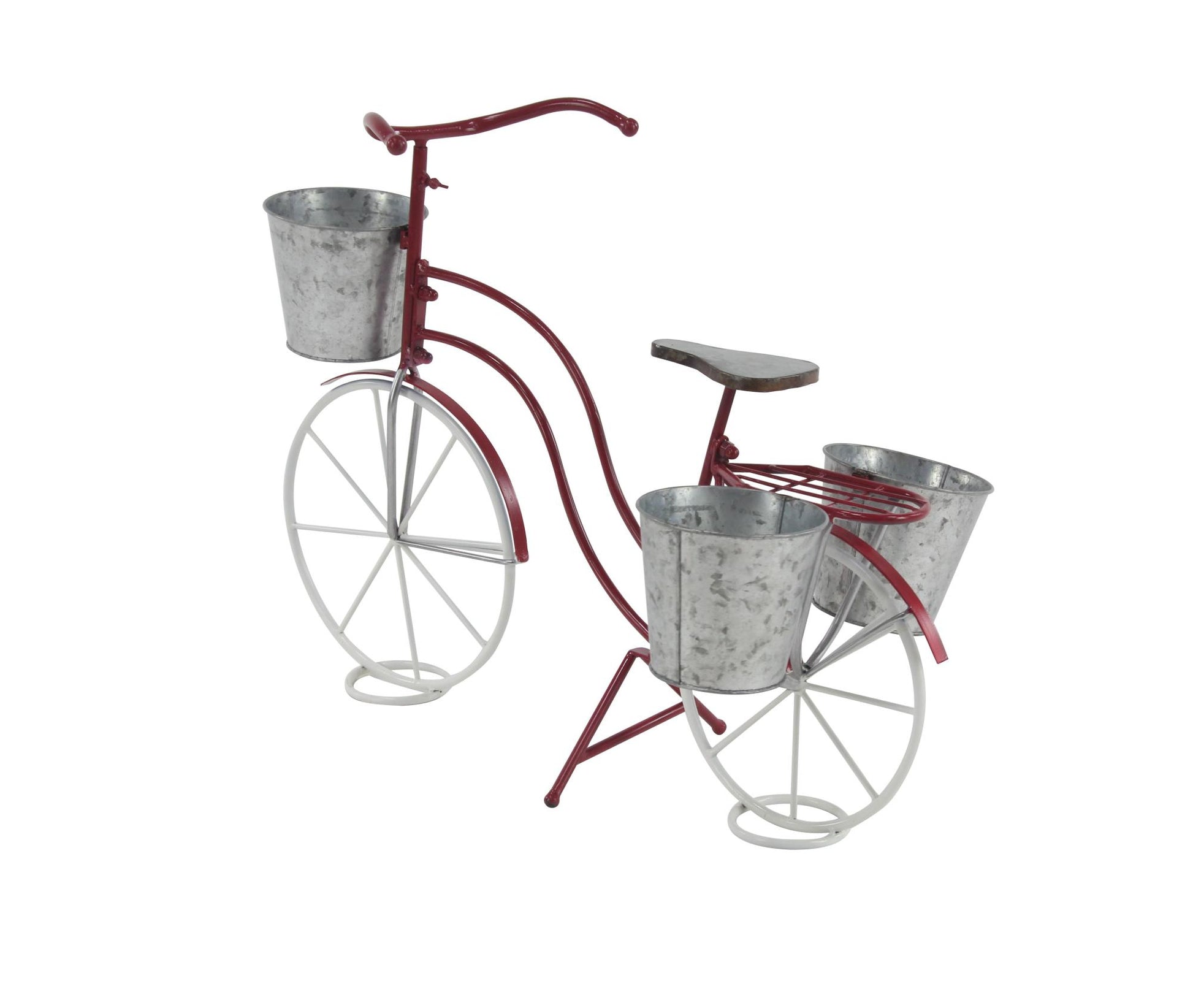 Bike Red Metal Indoor Outdoor Plantstand with Basket and Saddle Bag Planters